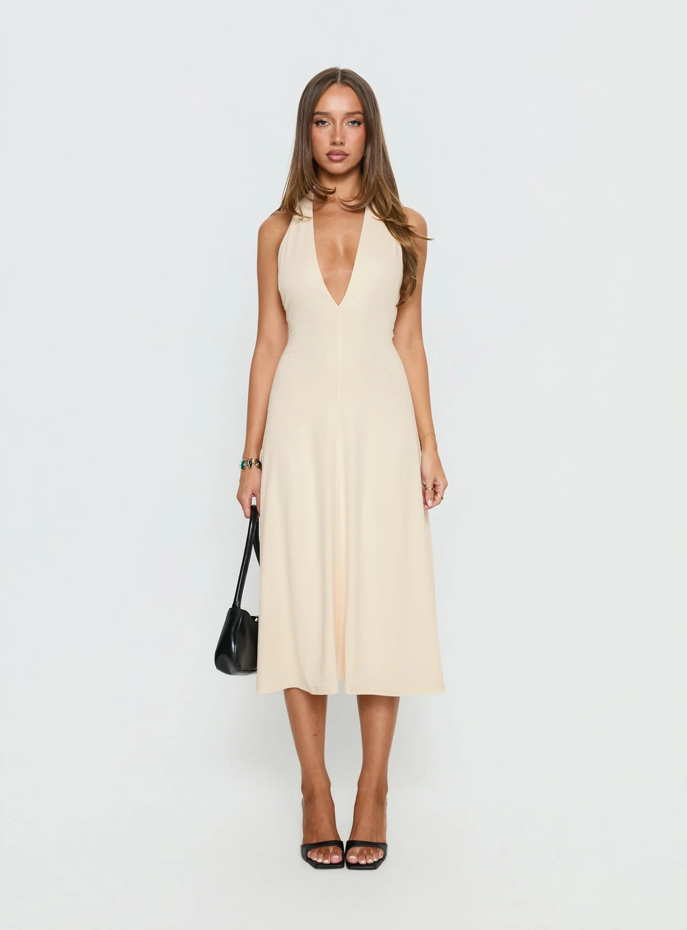 Morganne Halter Plunge Midi Dress Butter - Image 8