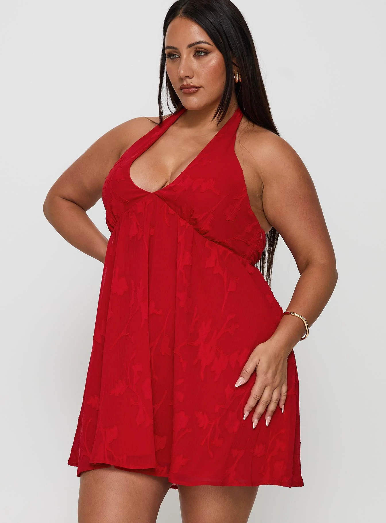 Moriah Halter Mini Dress Red Curve - Image 3