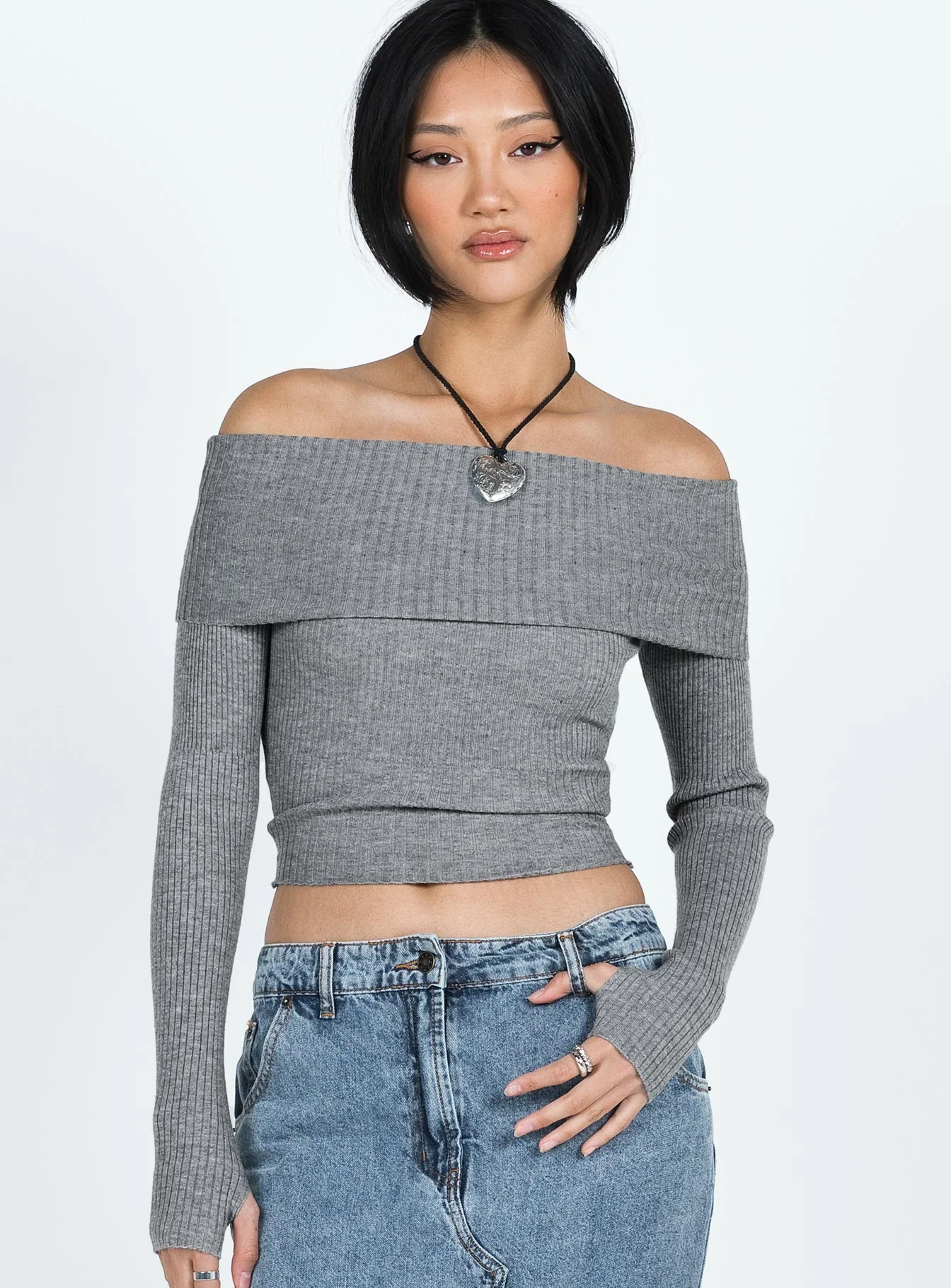 Morley Off Shoulder Sweater Grey Marle - Image 2