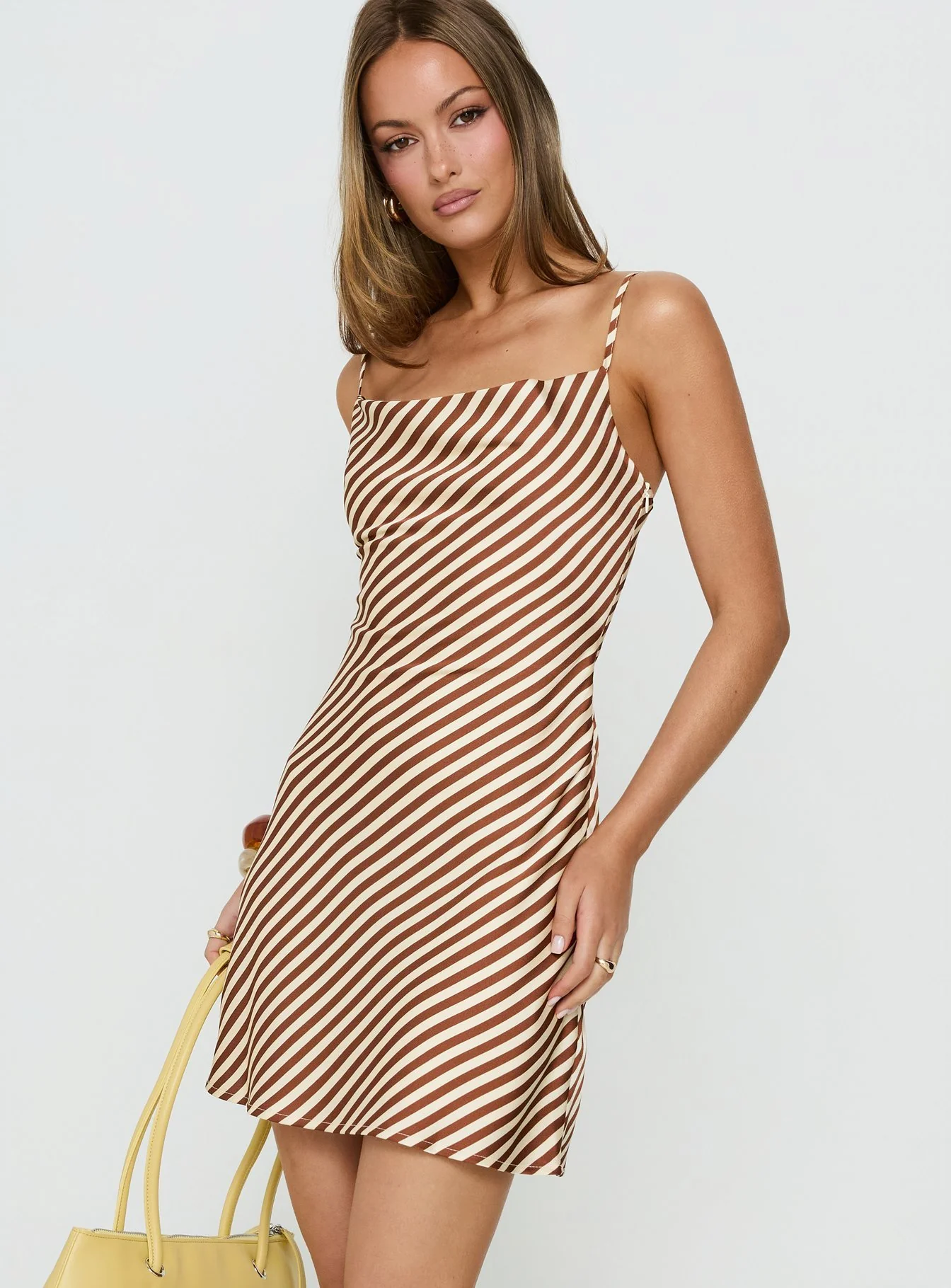 Mylla Cowl Neck Mini Dress Brown Stripe - Image 3