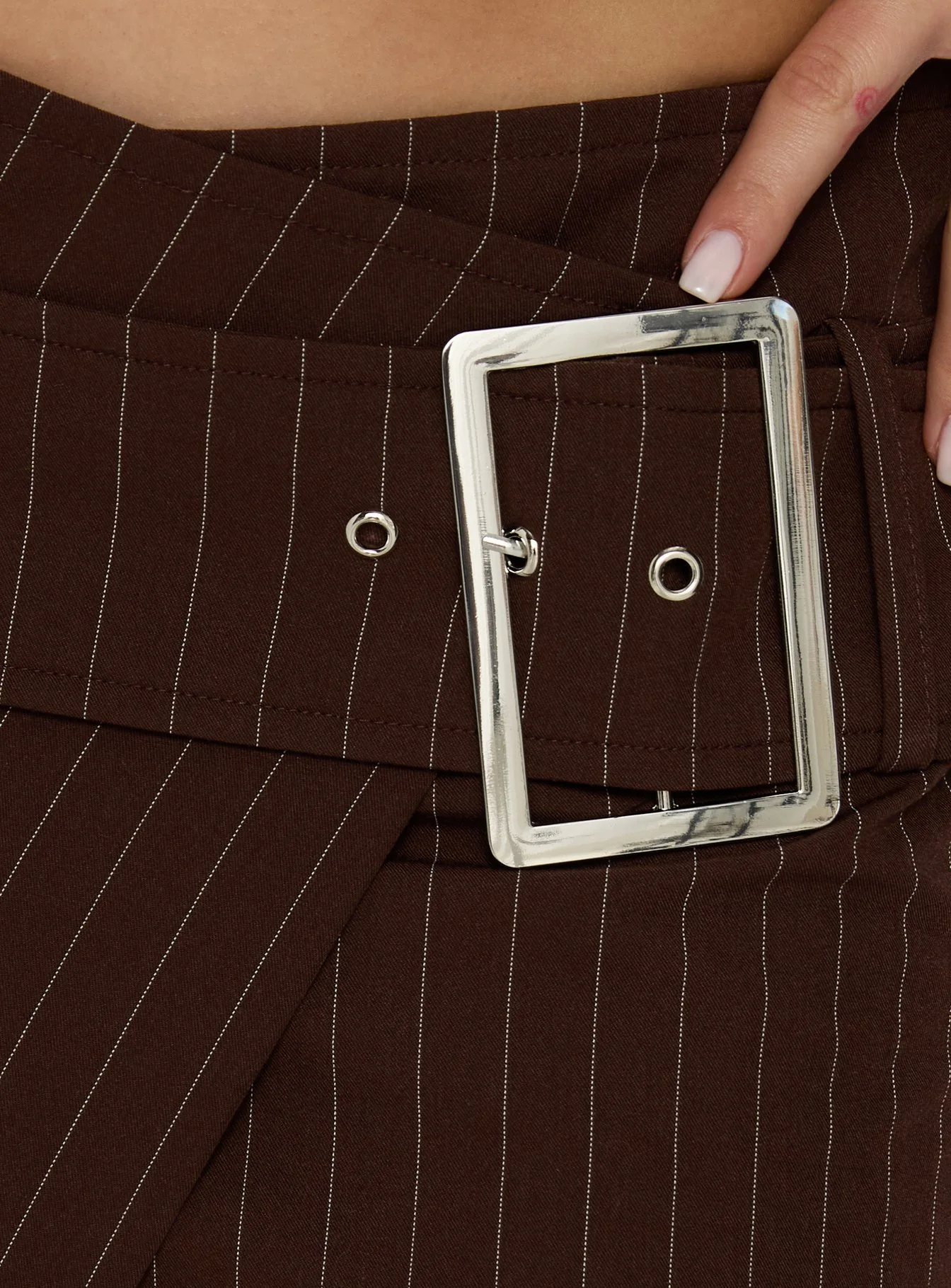 Myrienne Belted Mini Skirt Brown Pinstripe - Image 5