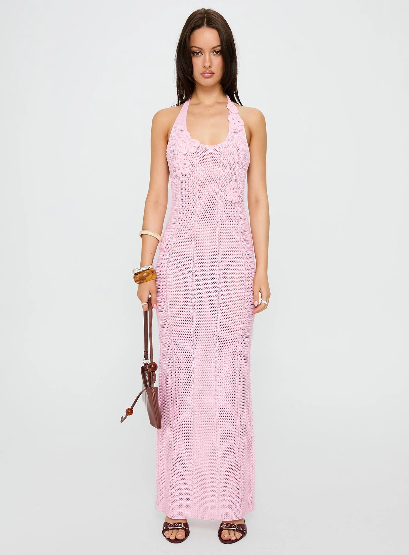 Nalanie Halter Crochet Maxi Dress Pink - Image 7