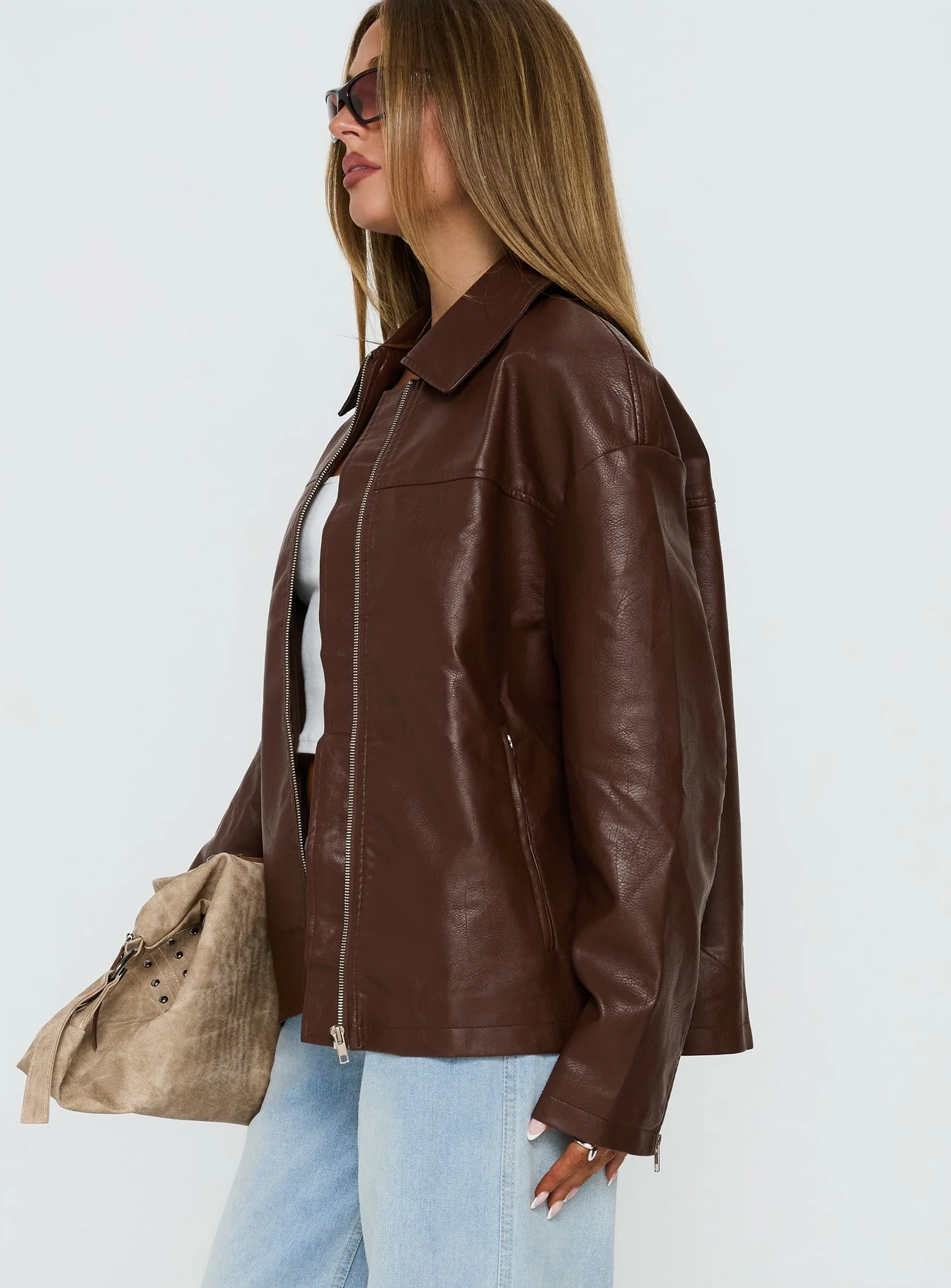Napoleon Faux Leather Jacket Dark Brown - Image 4