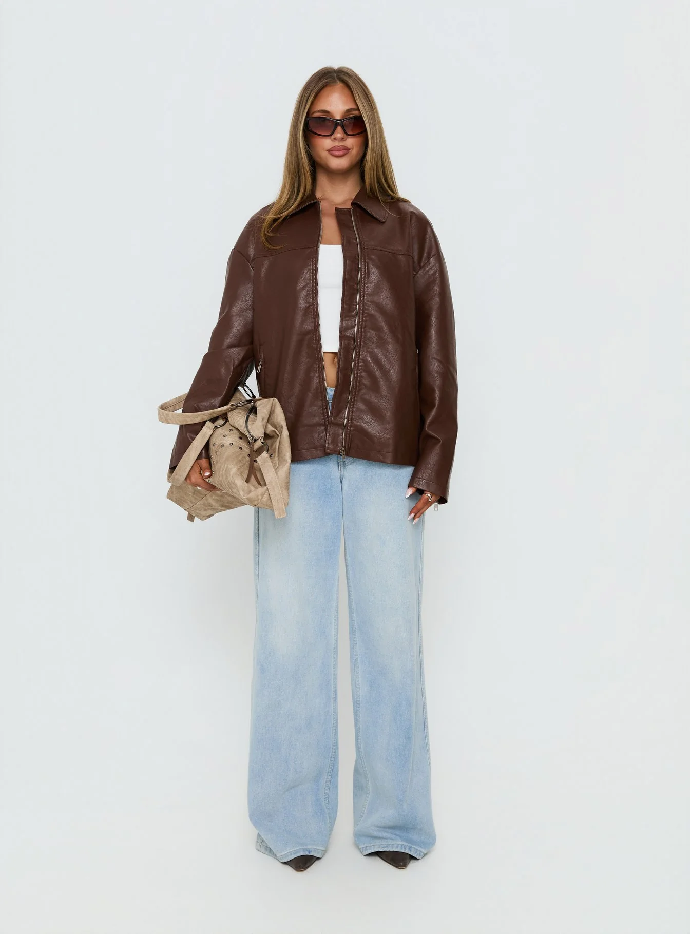 Napoleon Faux Leather Jacket Dark Brown - Image 7