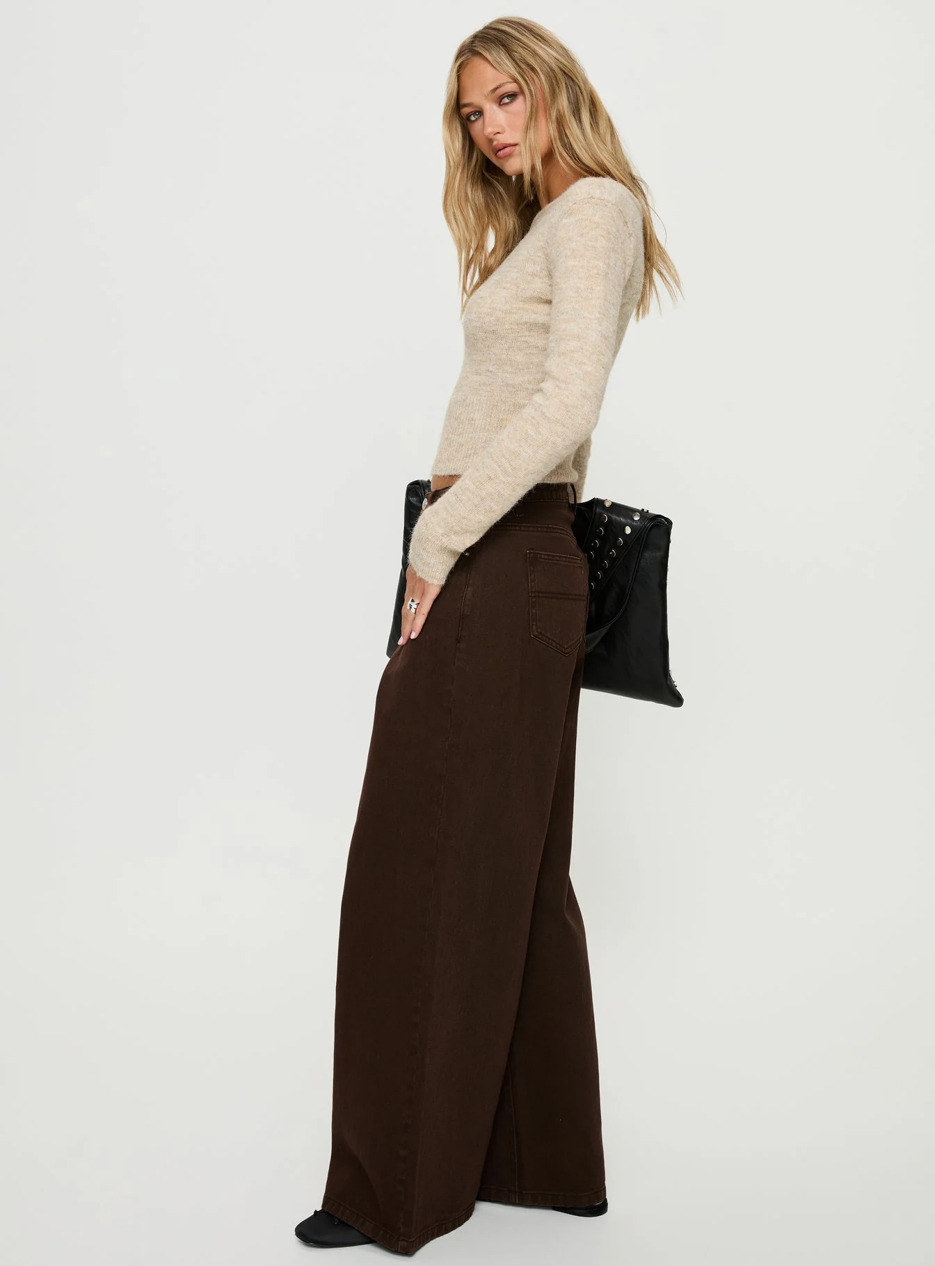 Naylor Mid Rise Wide Leg Jeans Brown - Image 4