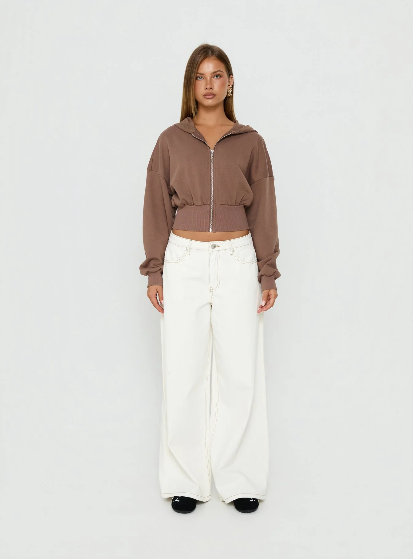 Naylor Mid Rise Wide Leg Jeans Cream - Image 7