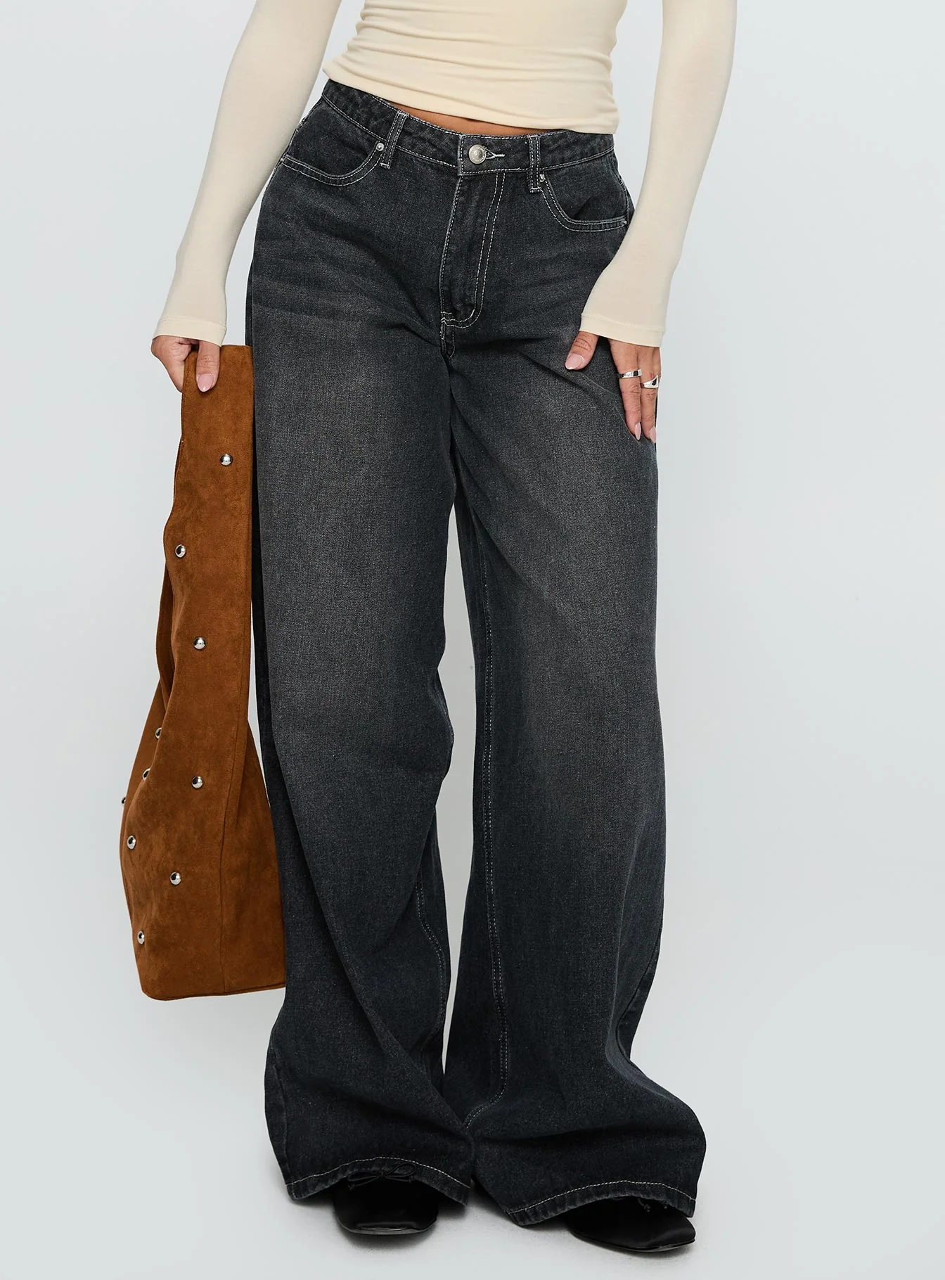 Naylor Mid Rise Wide Leg Jeans Grey Wash - Image 2