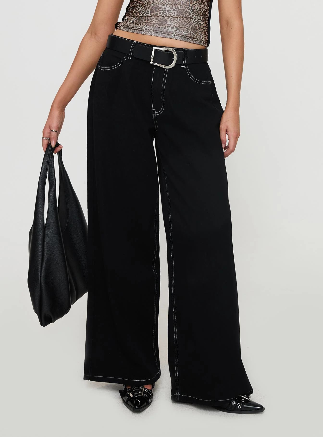 Naylor Mid Rise Wide Leg Jeans Mid Black - Image 2