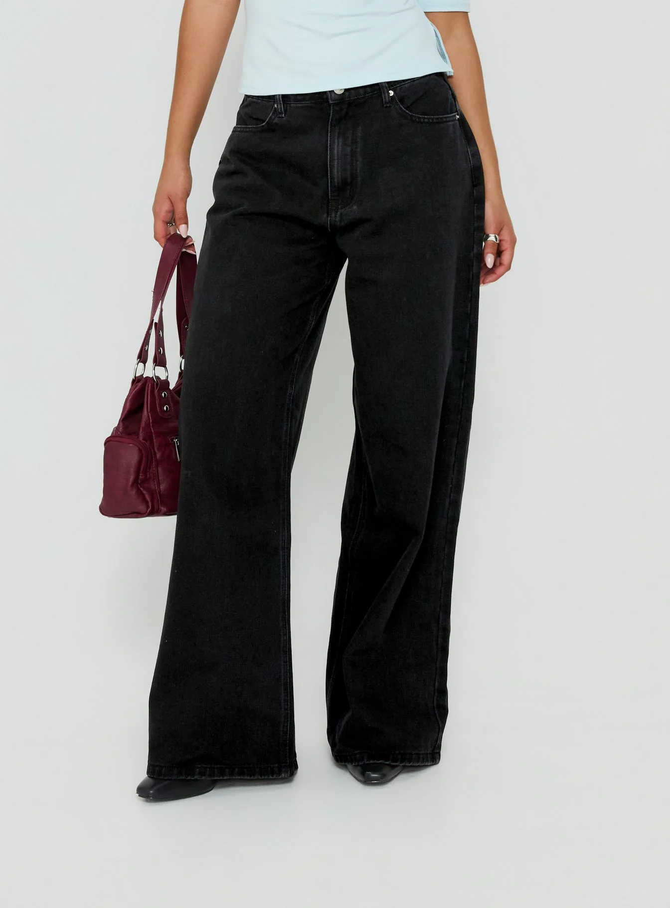Naylor Mid Rise Wide Leg Jeans Washed Black Denim - Image 2
