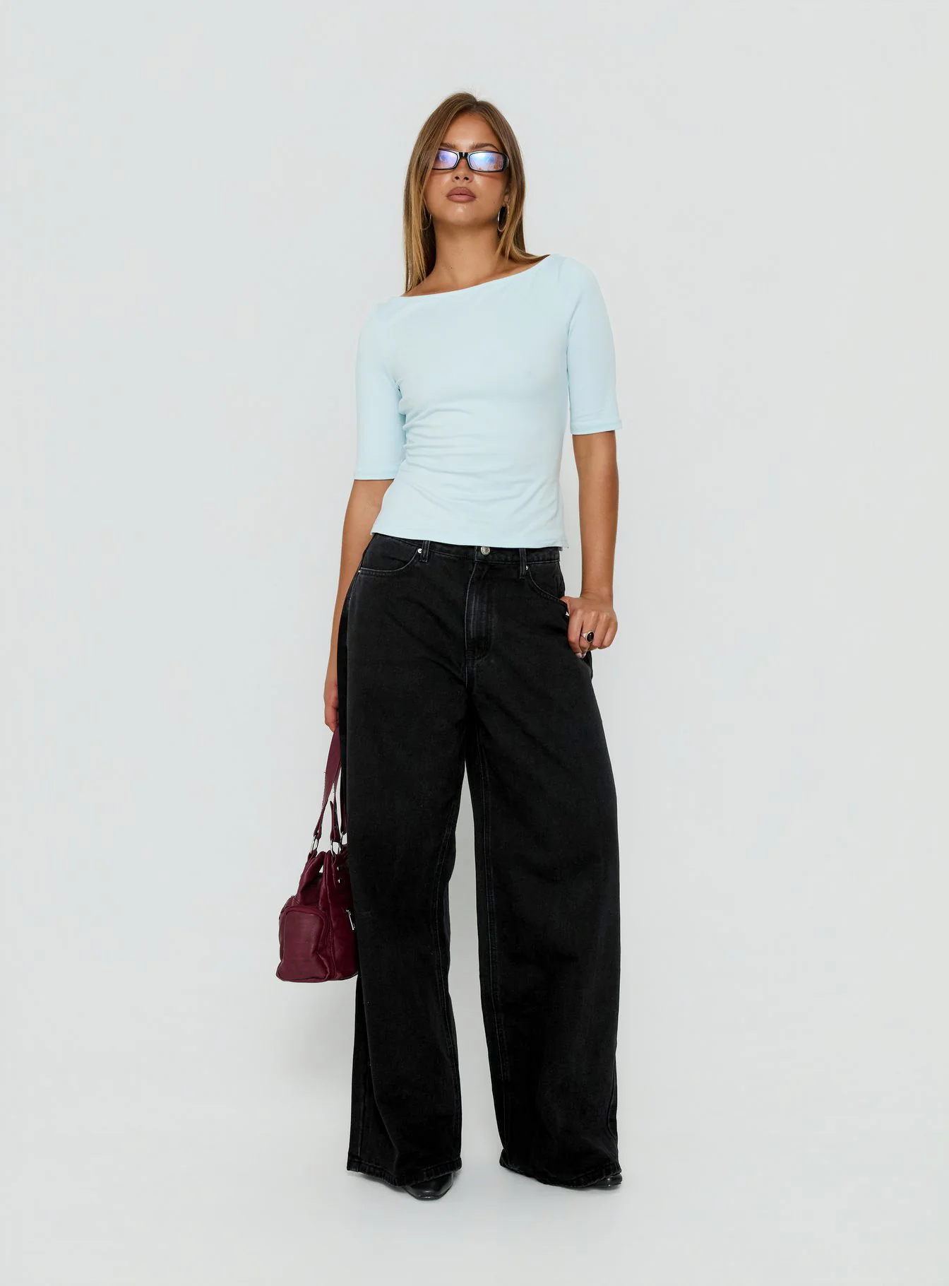 Naylor Mid Rise Wide Leg Jeans Washed Black Denim - Image 3