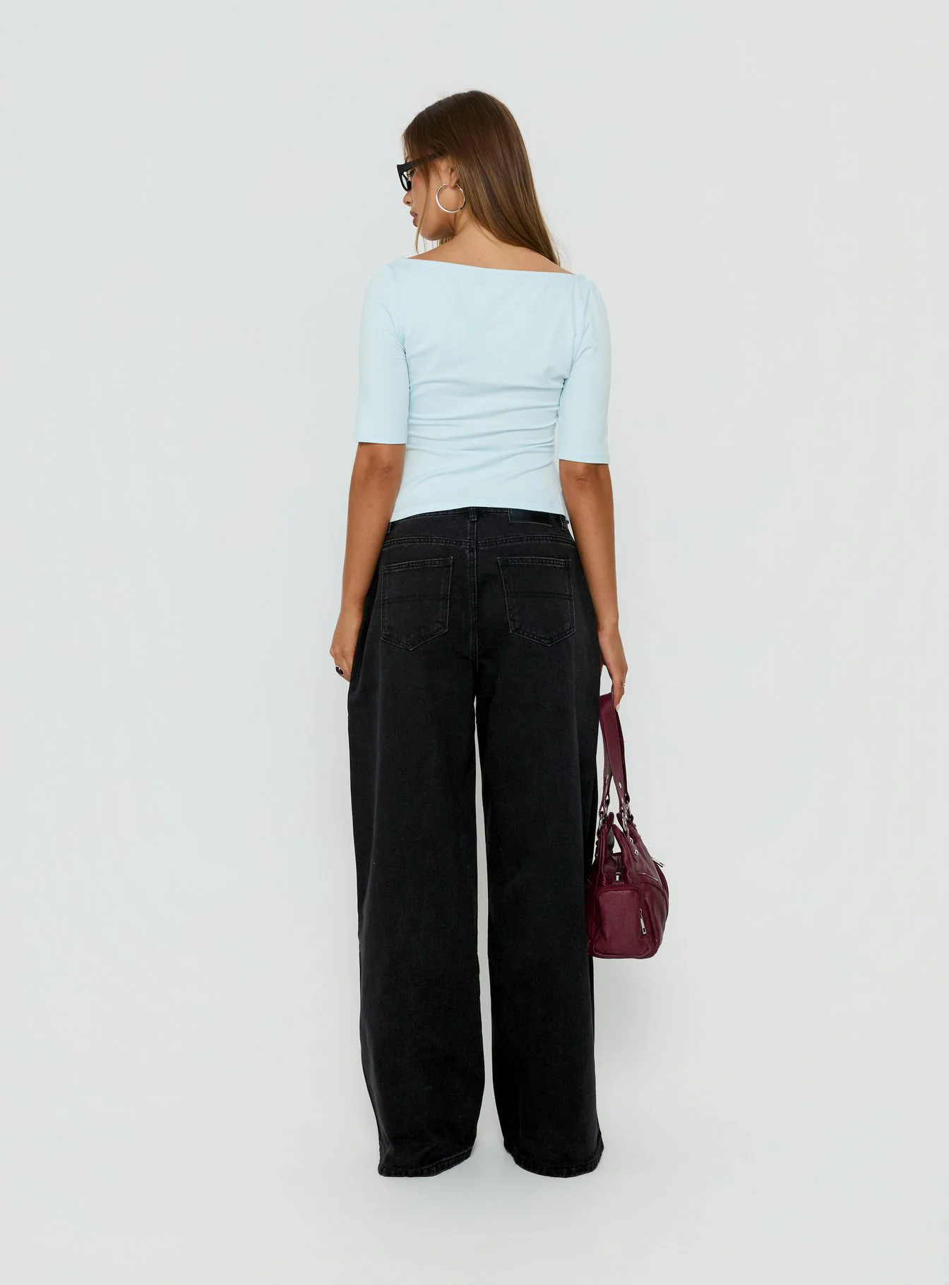 Naylor Mid Rise Wide Leg Jeans Washed Black Denim - Image 5