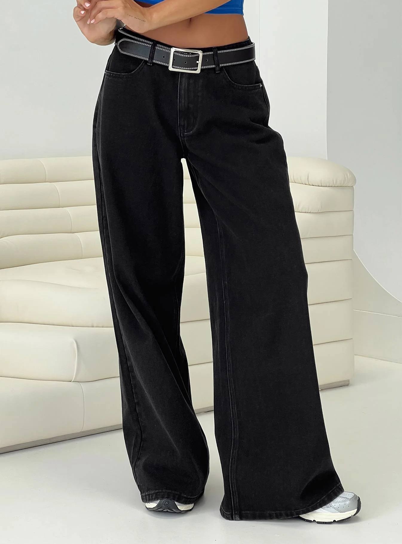 Naylor Mid Rise Wide Leg Jeans Washed Black Denim - Image 8