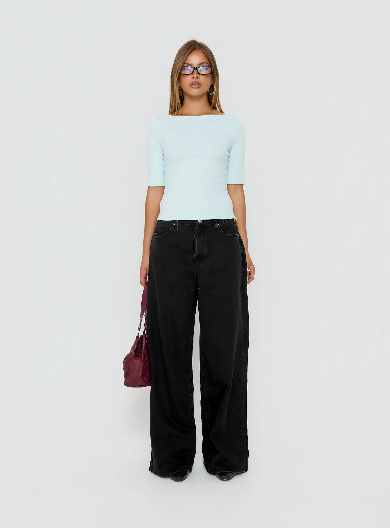 Naylor Mid Rise Wide Leg Jeans Washed Black Tall - Image 7
