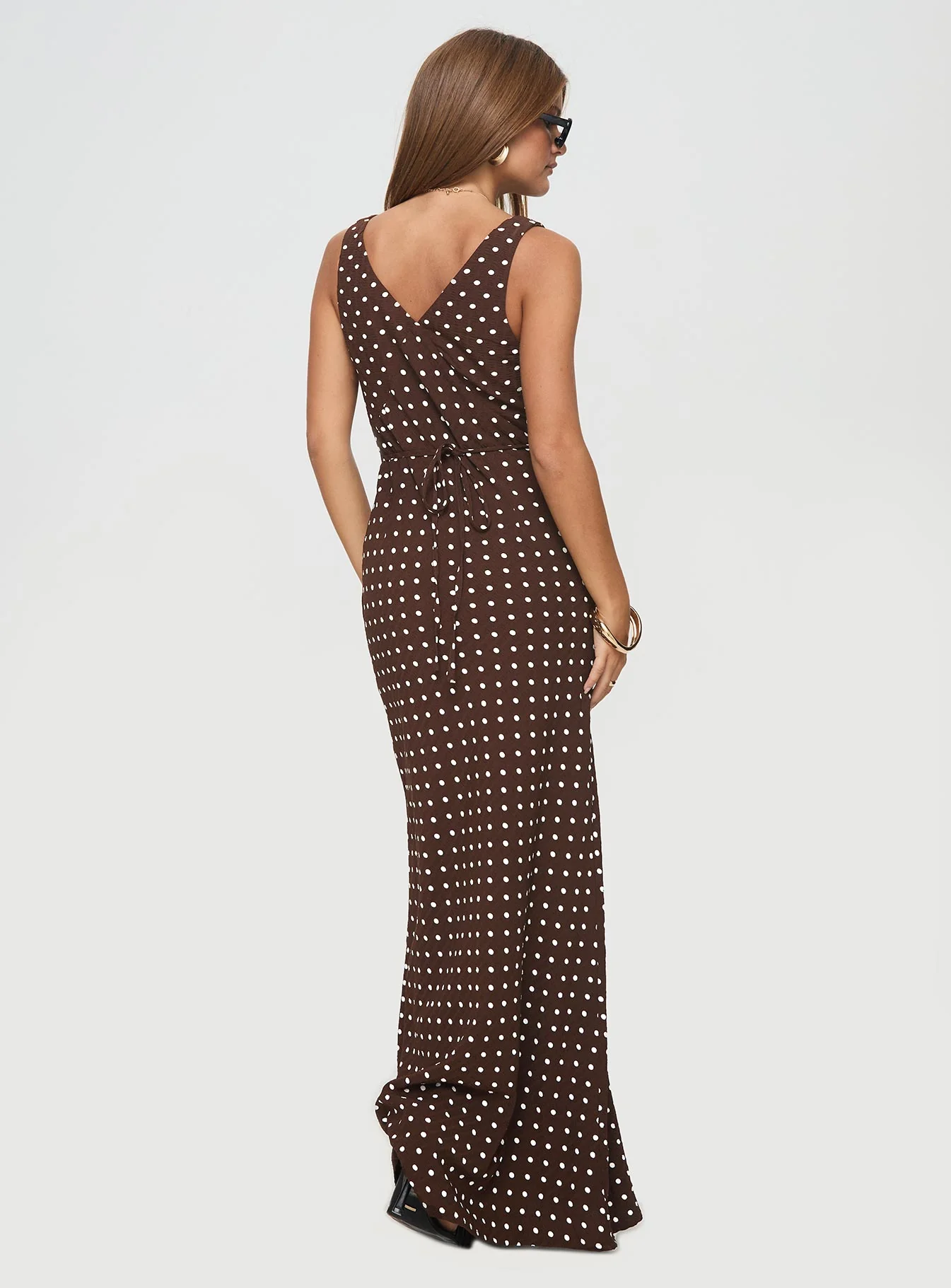 Nellie Maxi Dress Brown Polka Dot Tall - Image 5
