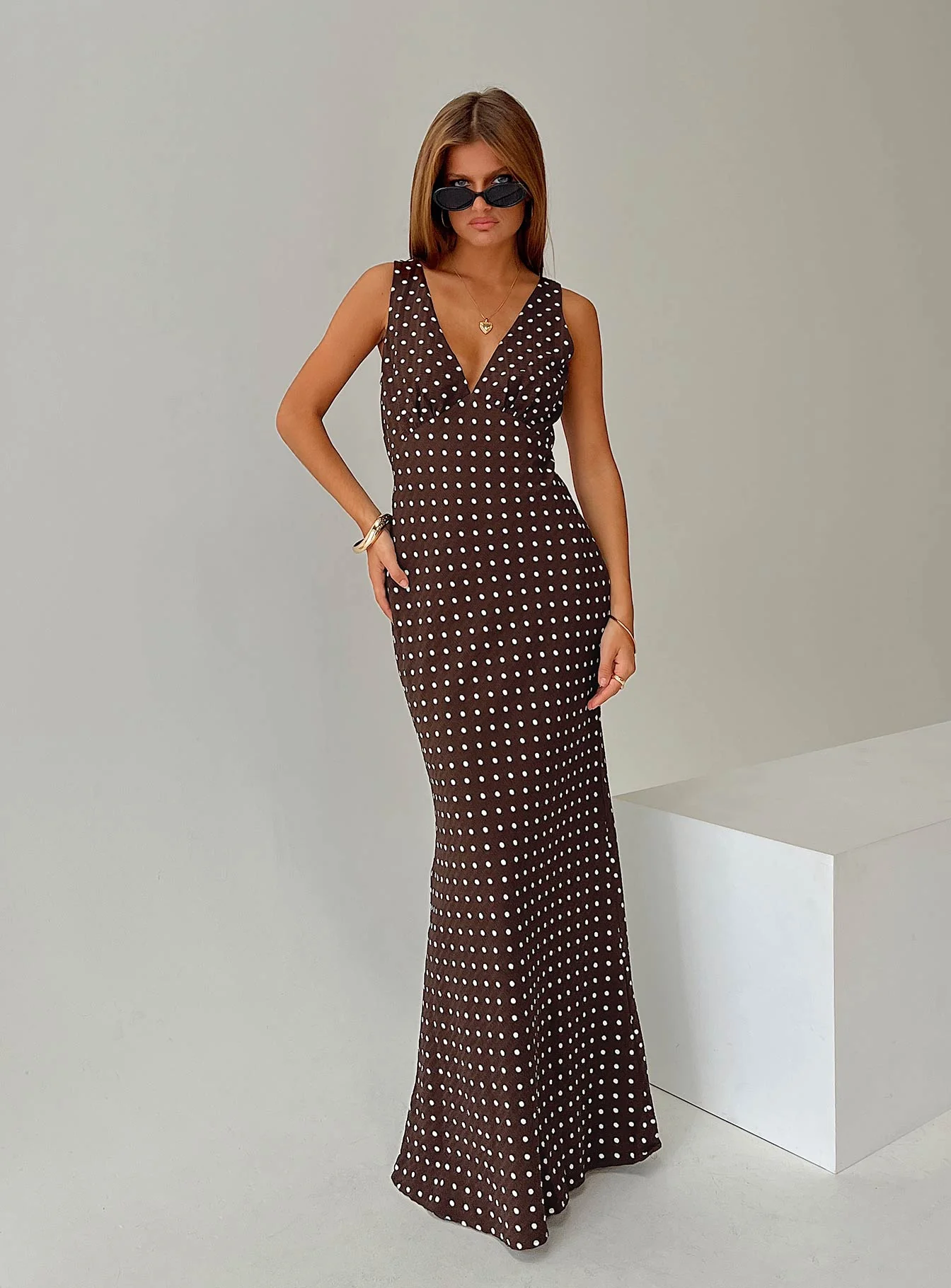 Nellie Maxi Dress Brown Polka Dot Tall - Image 8