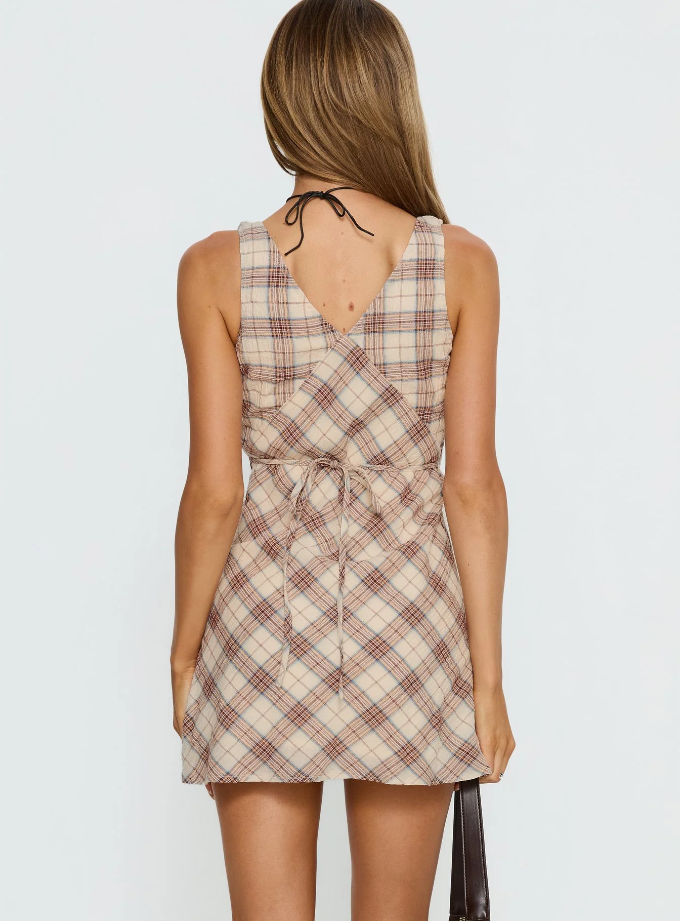 Nellie Mini Dress Beige Plaid - Image 5