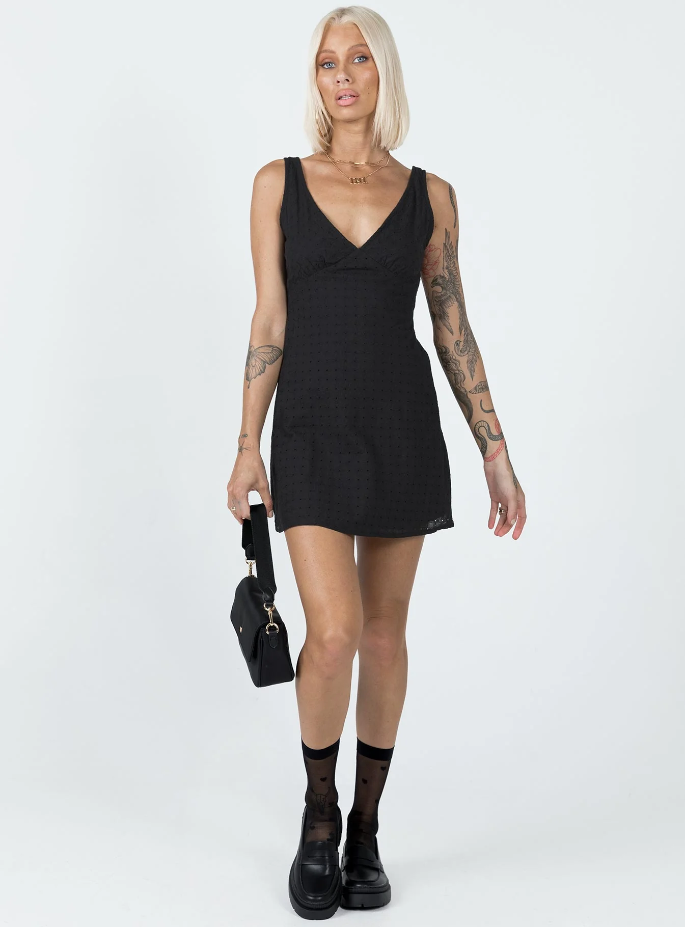 Nellie Mini Dress Black Anglaise - Image 3