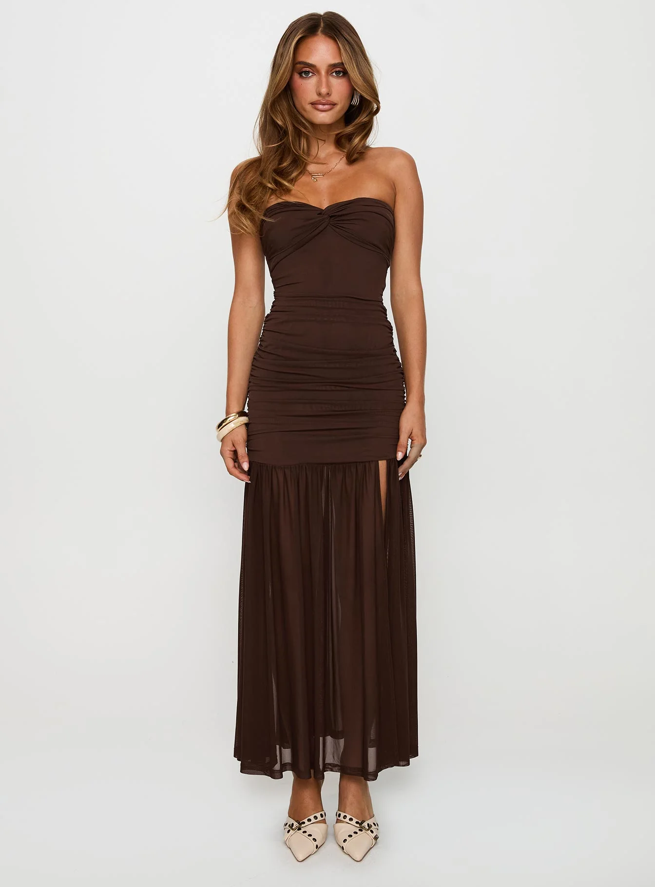 Nevena Strapless Maxi Dress Brown - Image 7