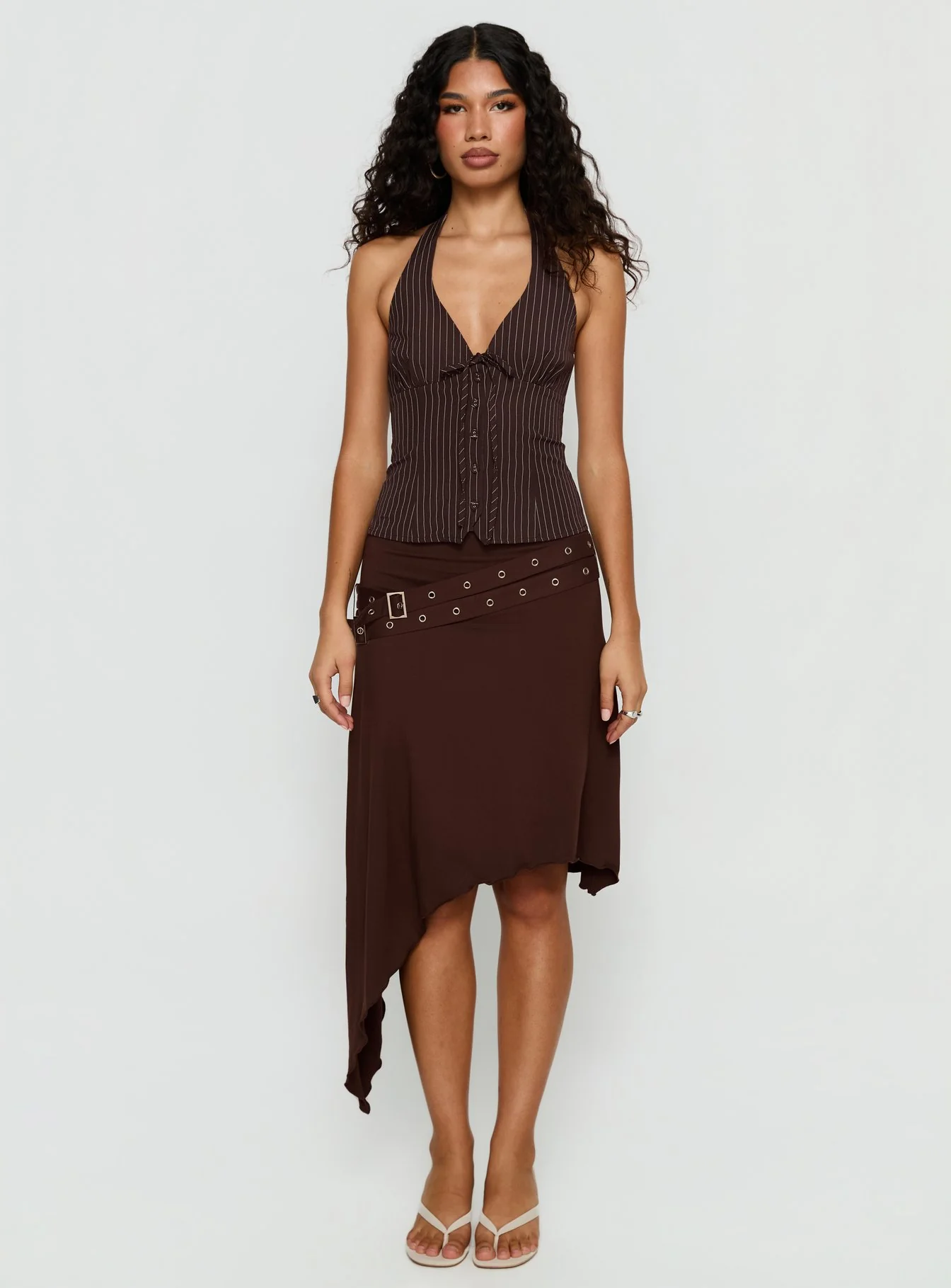 Nickole Halter Tailored Top Brown Stripe - Image 6