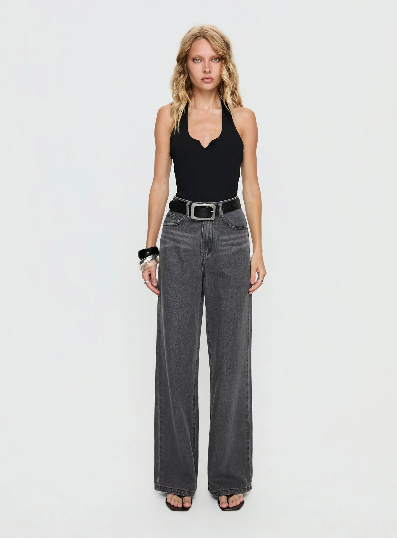 Nicolo High Rise Straight Leg Jeans Washed Grey - Image 6
