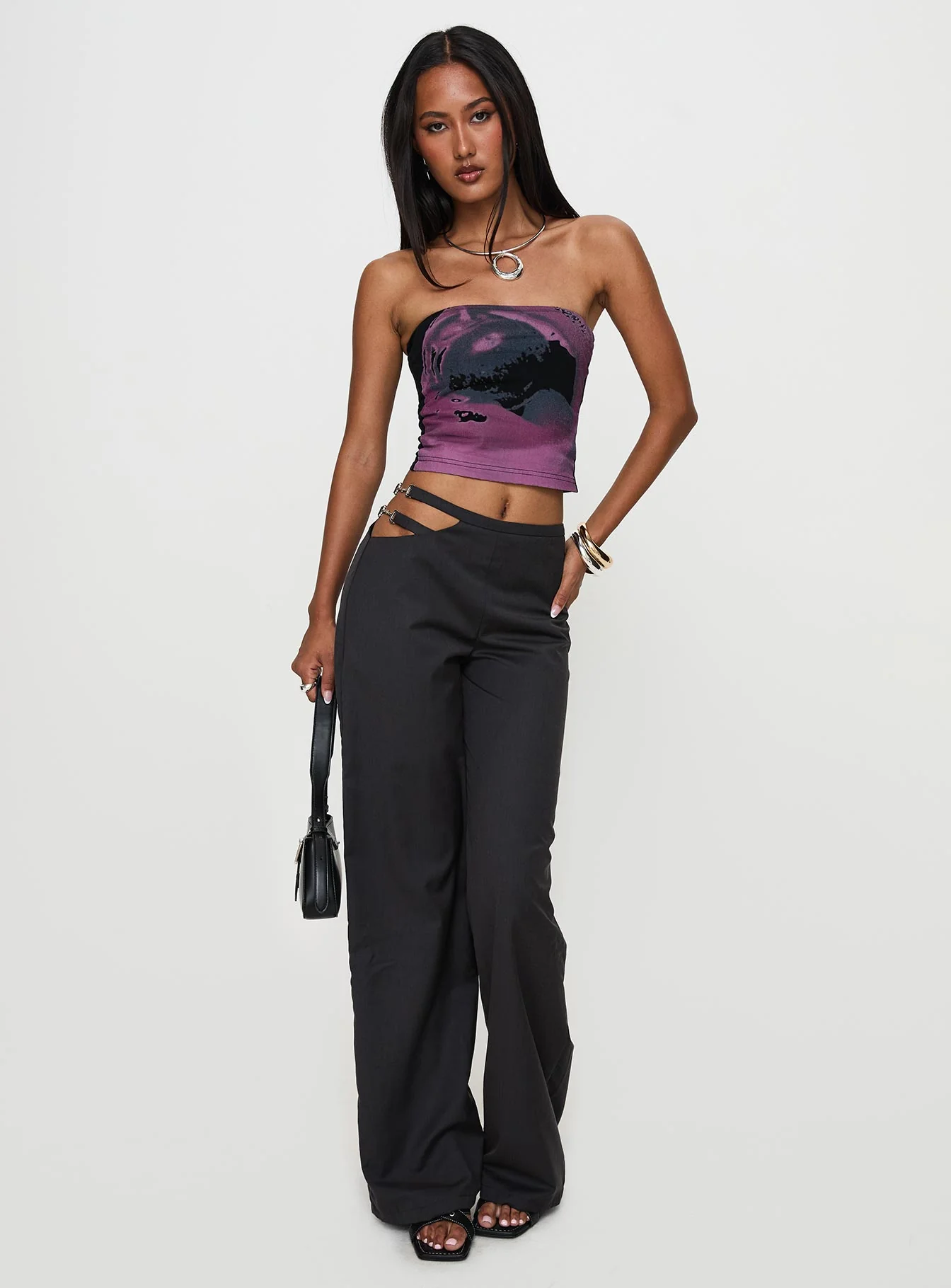 Nights Like This Cut Out Buckle Detail Pants Charcoal - Image 3