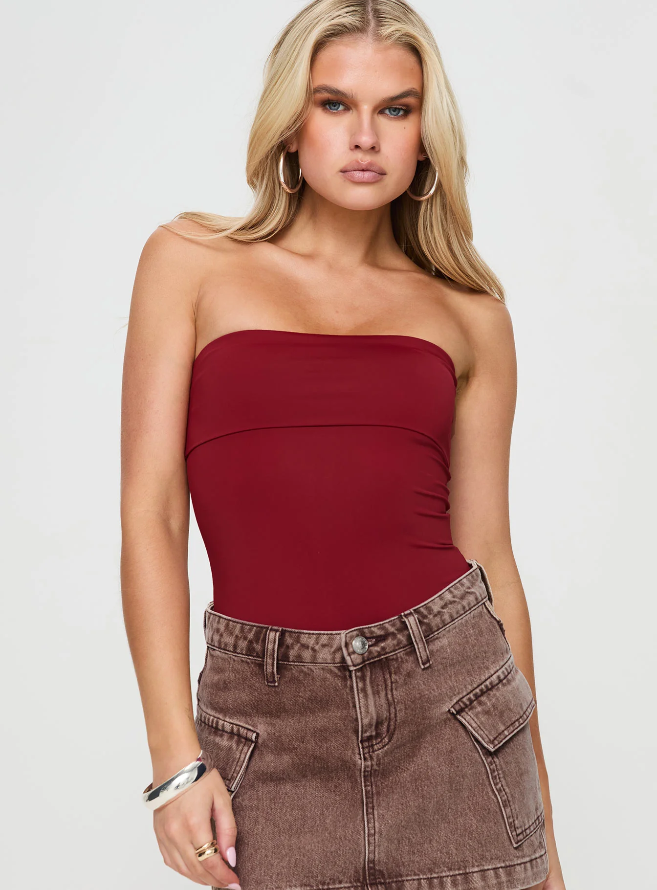 Niner Strapless Bodysuit Burgundy - Image 2