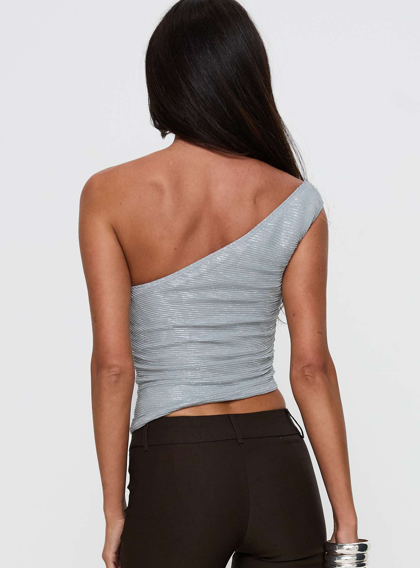 No Distractions One Shoulder Top Silver - Image 5