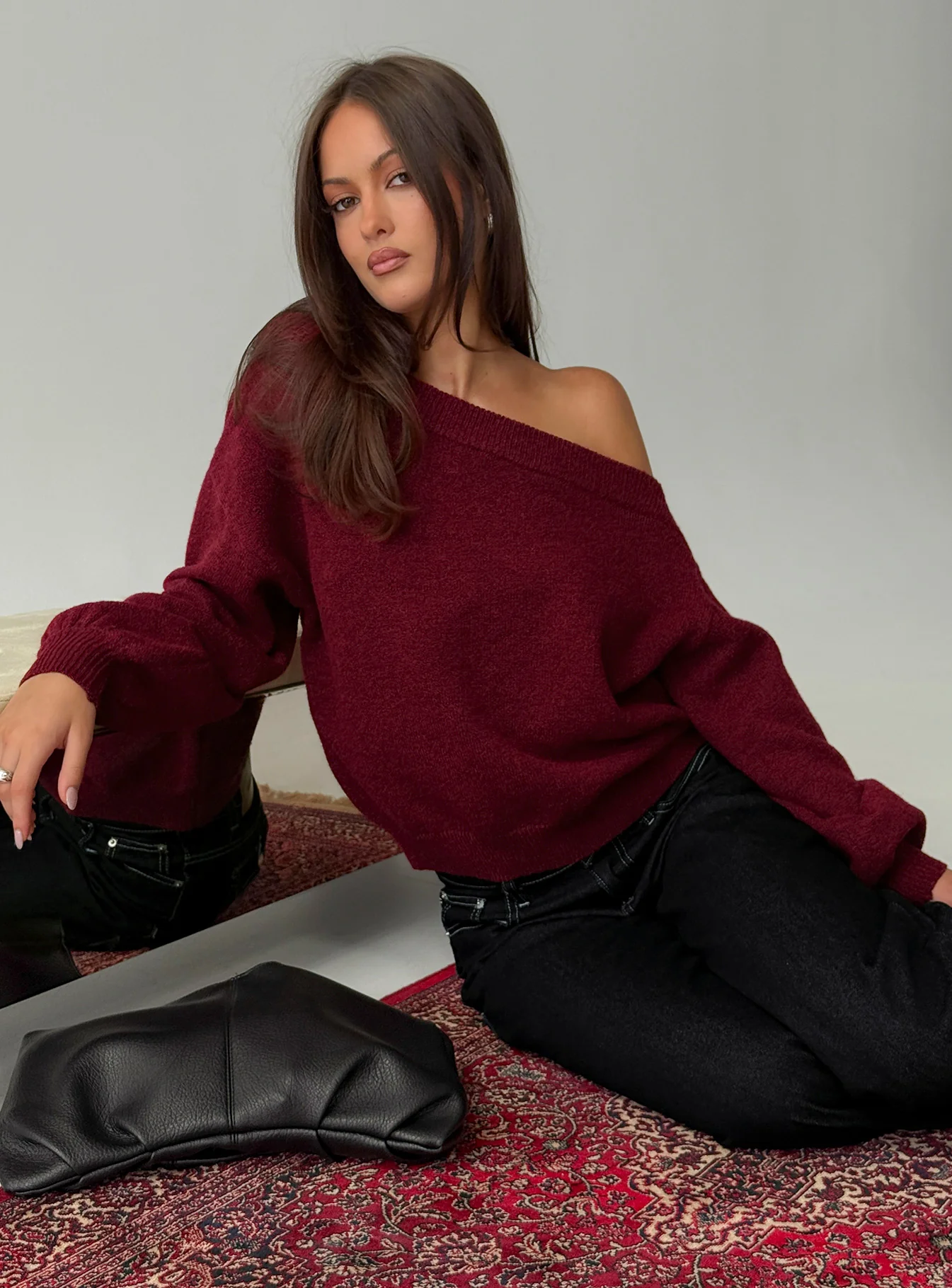 Noble Off The Shoulder Sweater Red - Image 8