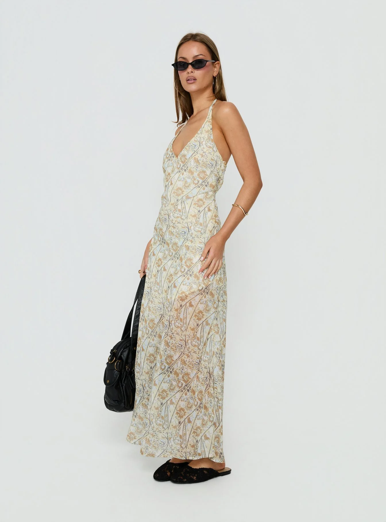 Noemi Halter Low Back Maxi Dress Cream Paisley - Image 3
