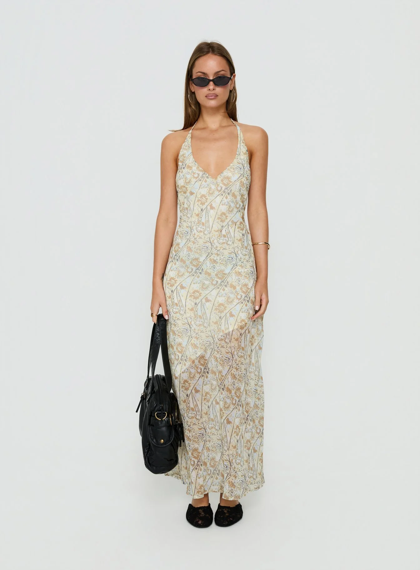 Noemi Halter Low Back Maxi Dress Cream Paisley - Image 6