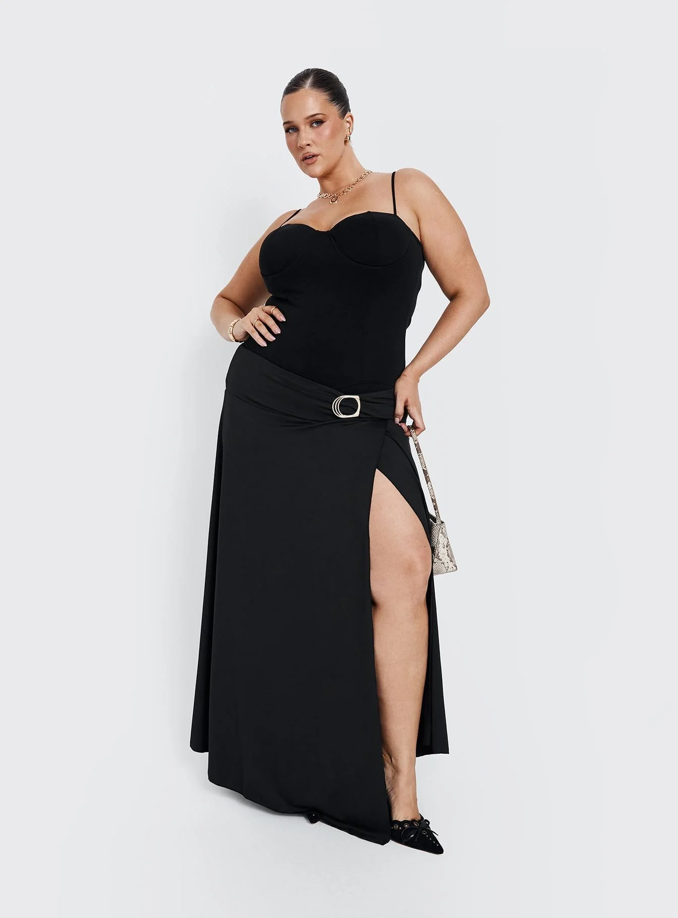 Nola Hardware Slit Maxi Skirt Black Curve - Image 8