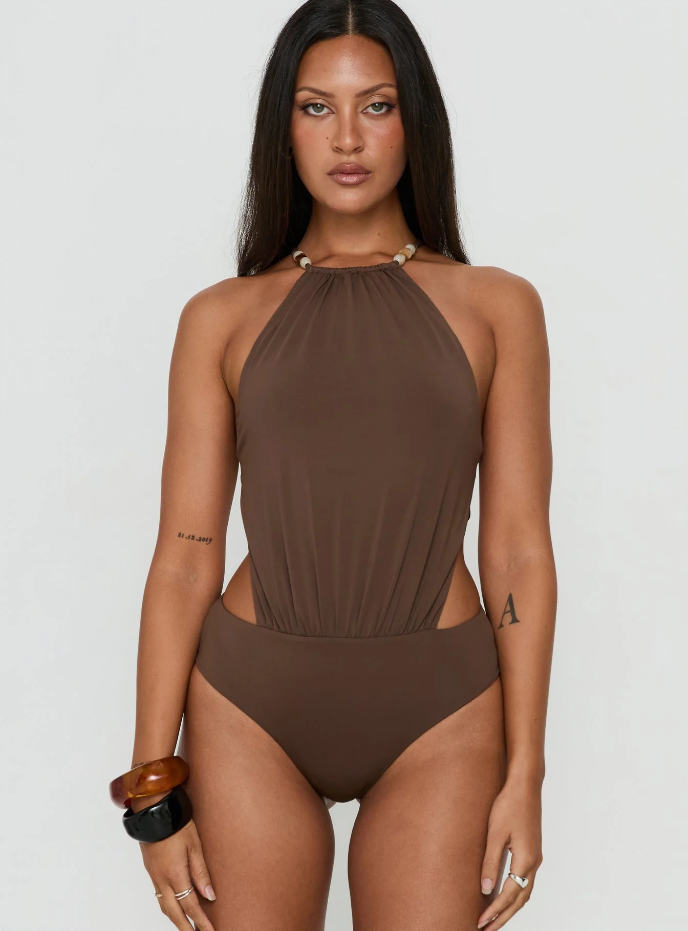 Noree Bead Detail Bodysuit Mocha - Image 7