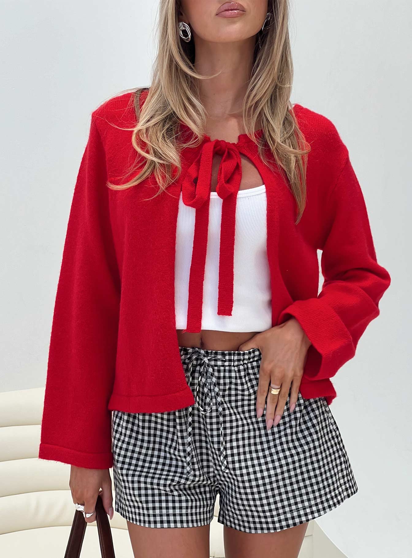 Norine Tie Up Knit Sweater Red - Image 8