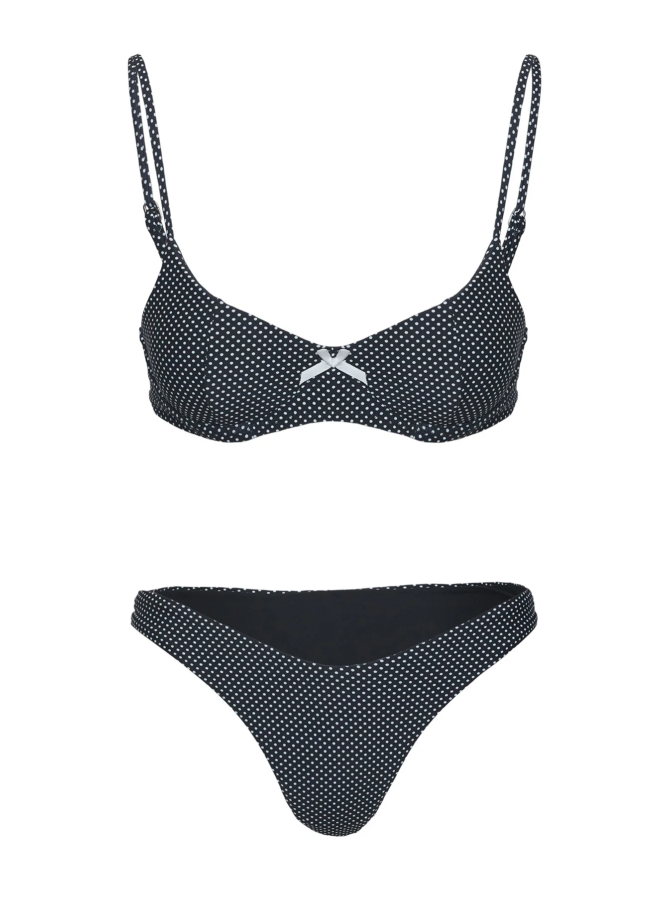 Novie High Cut Cheeky Bikini Bottoms Black Polkadot - Image 5