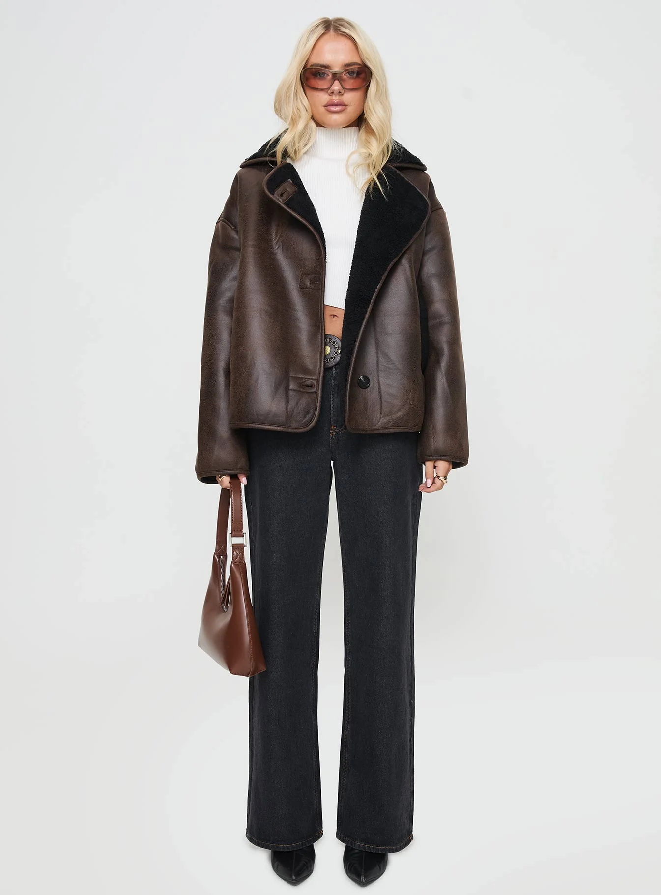 Nunez Faux Leather Jacket Washed Brown / Black - Image 7