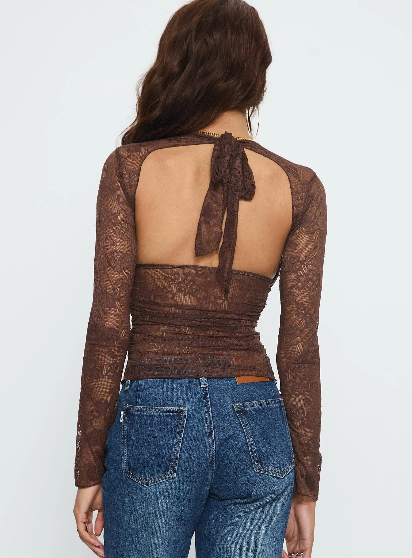 Nydia Long Sleeve Sheer Top Chocolate - Image 5