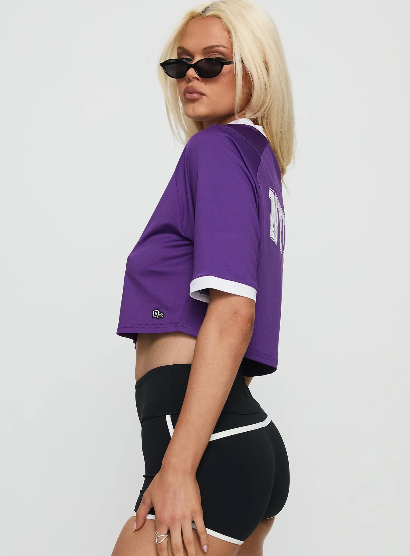 NYU Cropped Soccer Jersey Tee Purple - Image 3