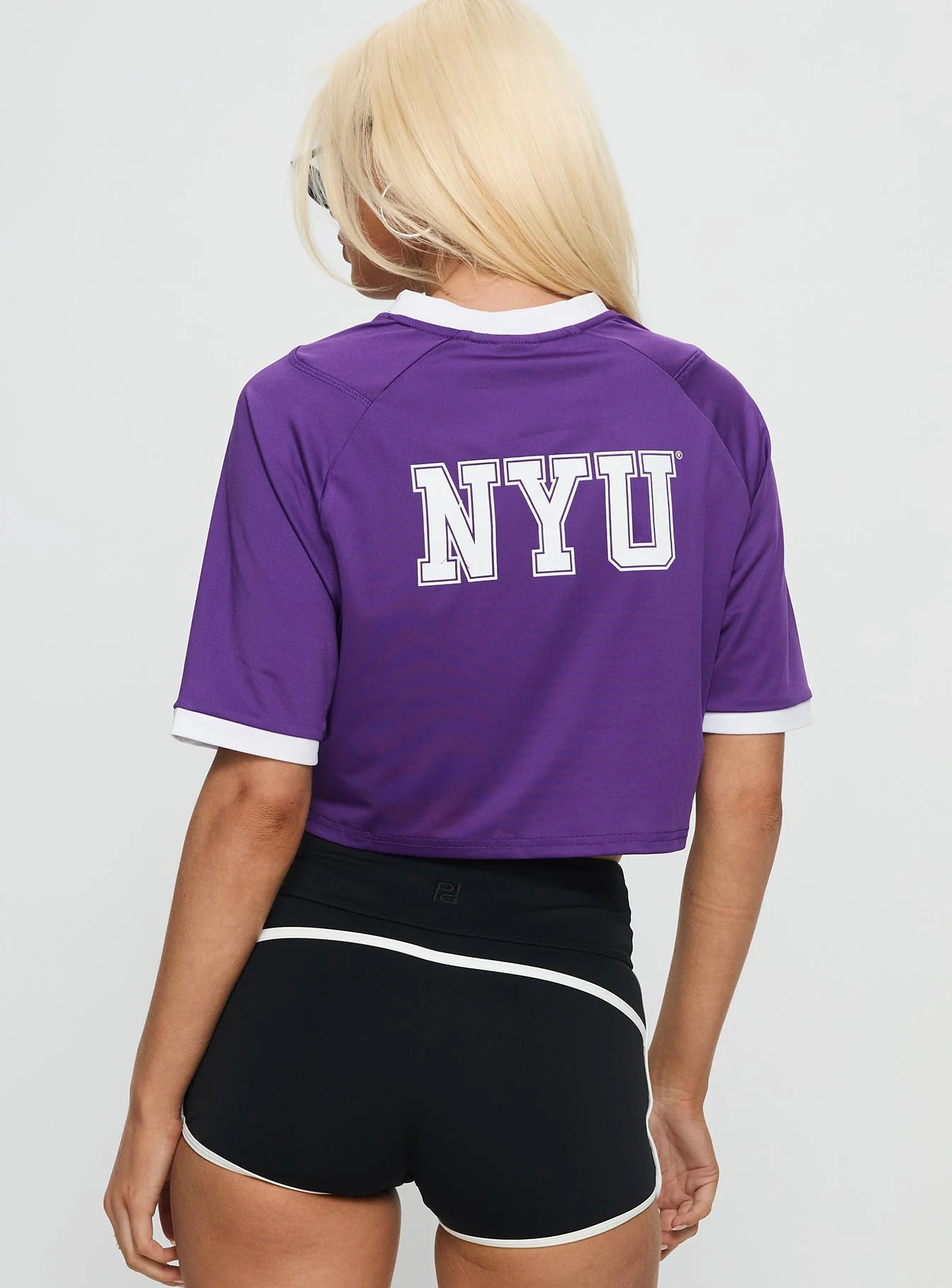 NYU Cropped Soccer Jersey Tee Purple - Image 4