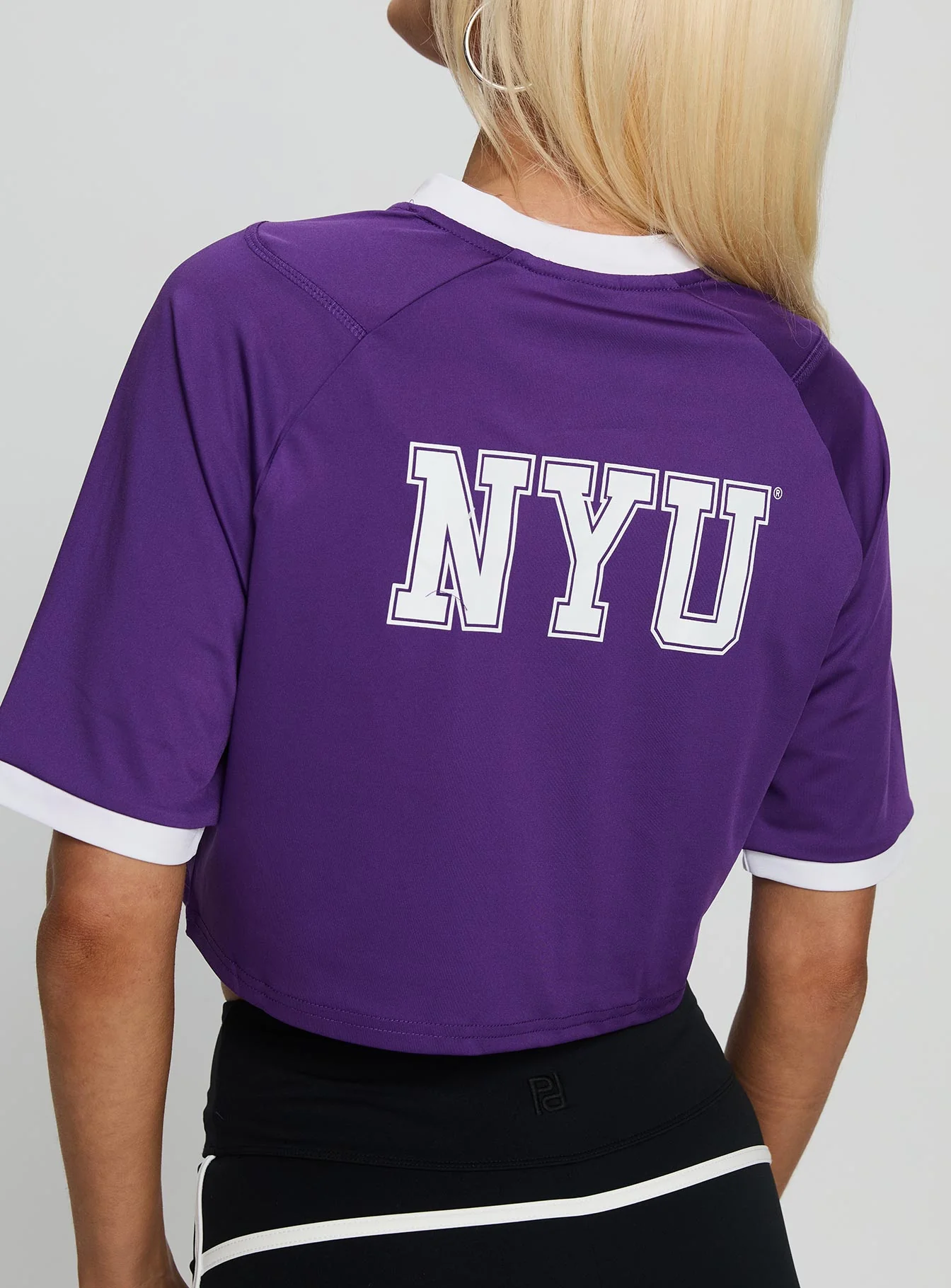 NYU Cropped Soccer Jersey Tee Purple - Image 5