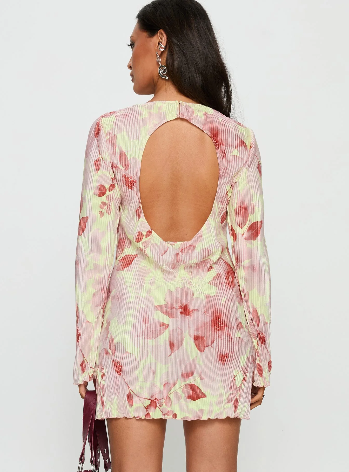 Odelie Long Sleeve Plisse Mini Dress Multi Floral - Image 4