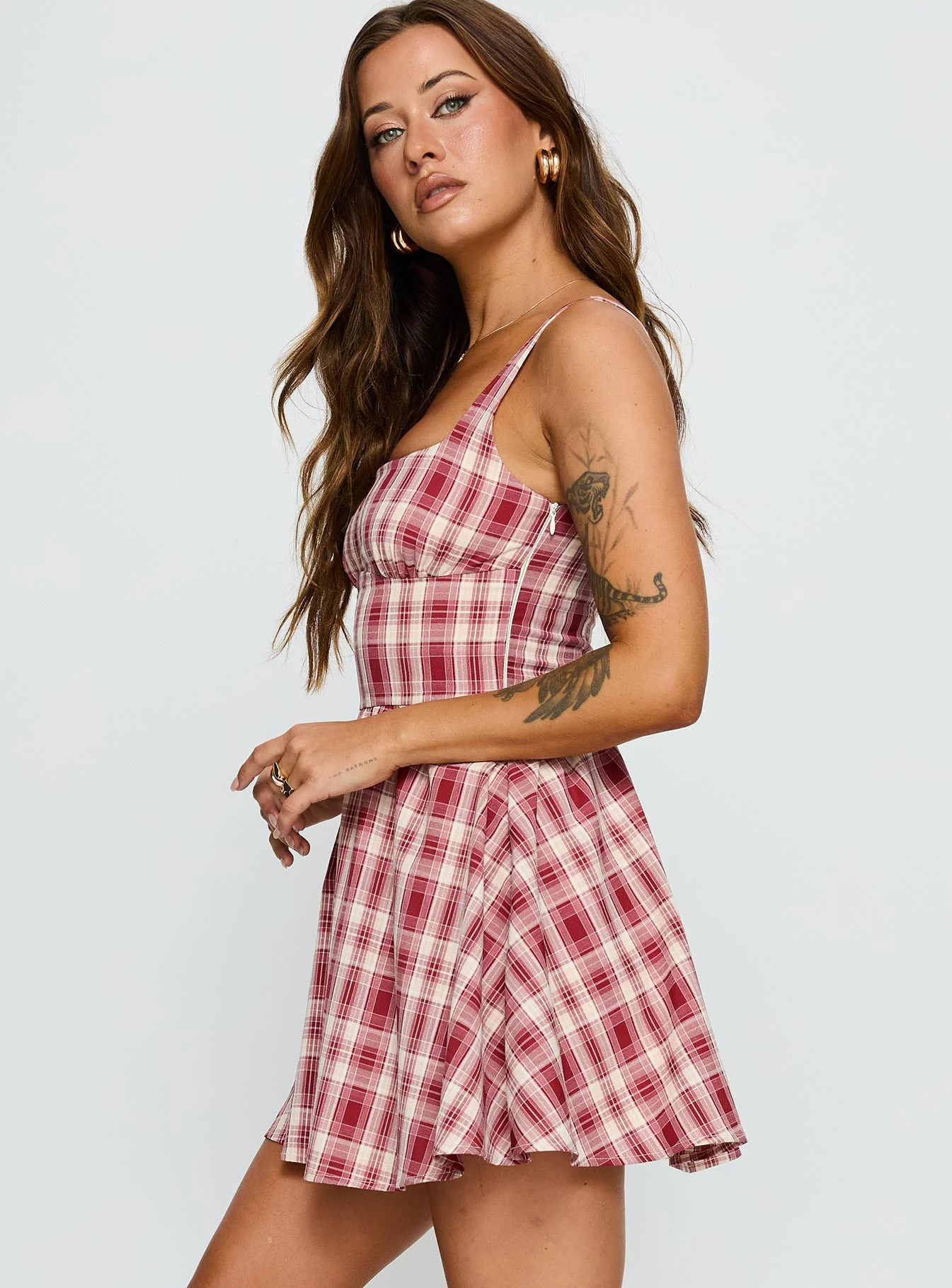 Ofeliah Mini Dress Red Check - Image 4
