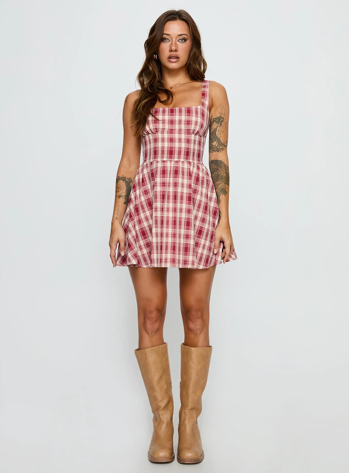 Ofeliah Mini Dress Red Check - Image 7