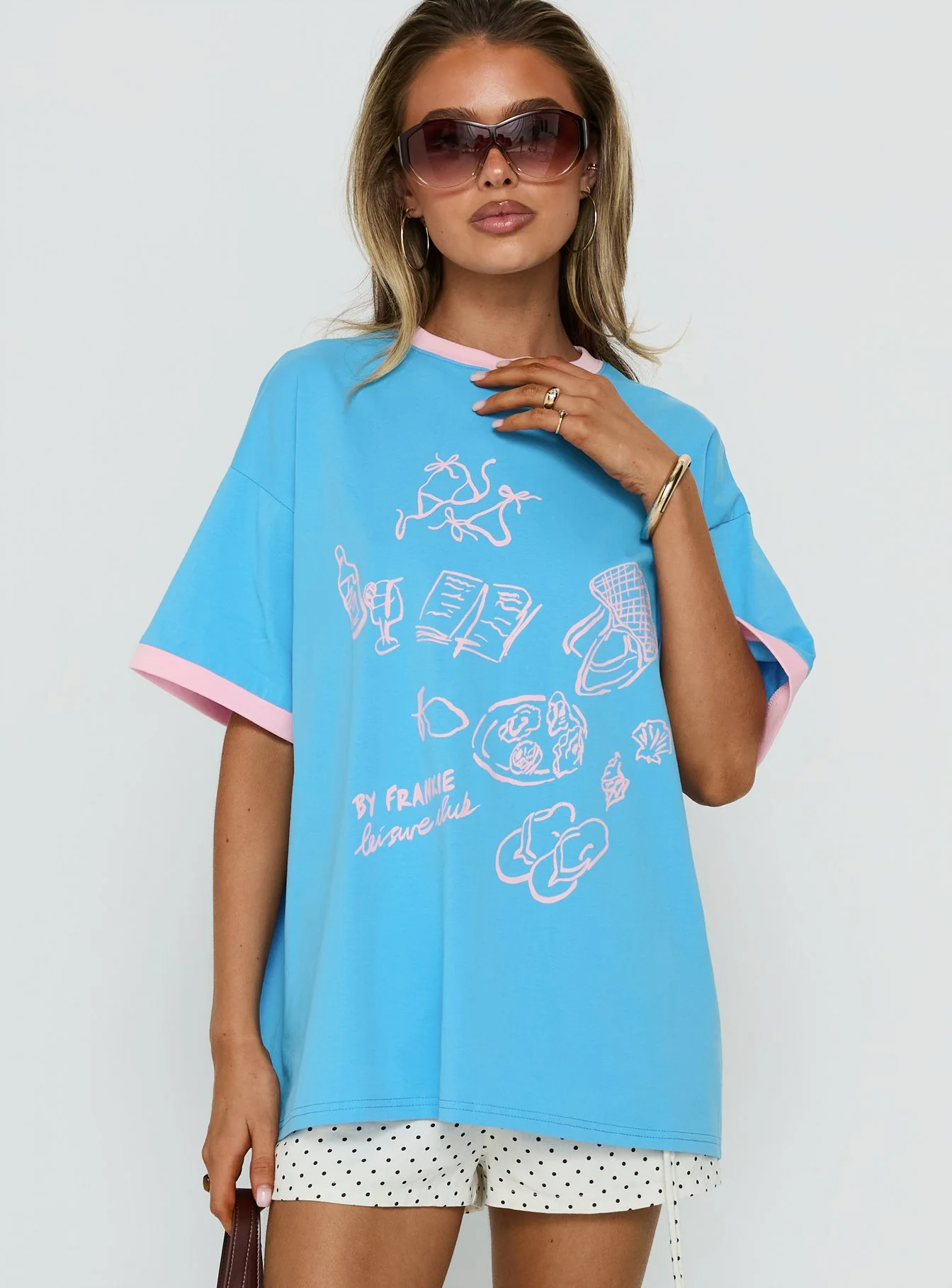Off the Clock Oversized Graphic Tee Blue / Pink - Image 2