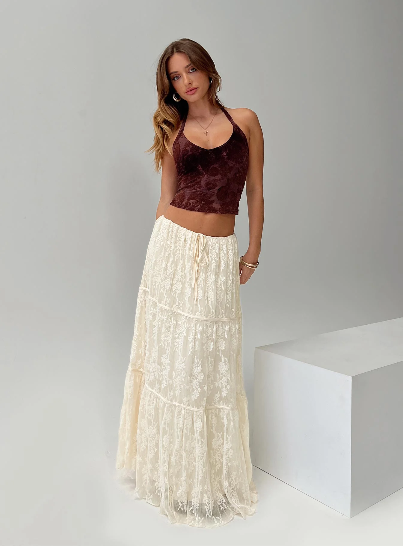Oh Plisse Maxi Skirt Cream - Image 8
