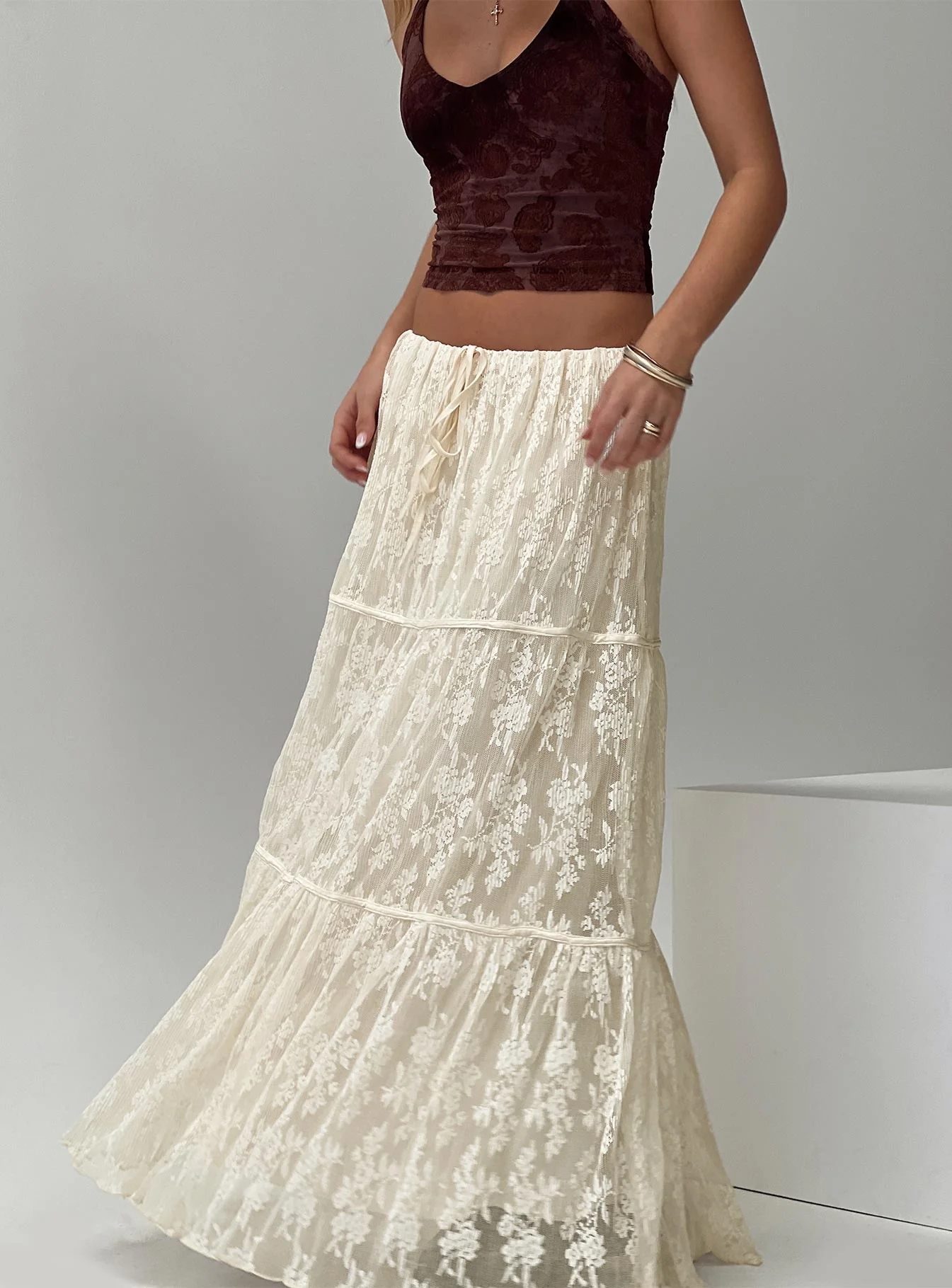 Oh Plisse Maxi Skirt Cream - Image 9