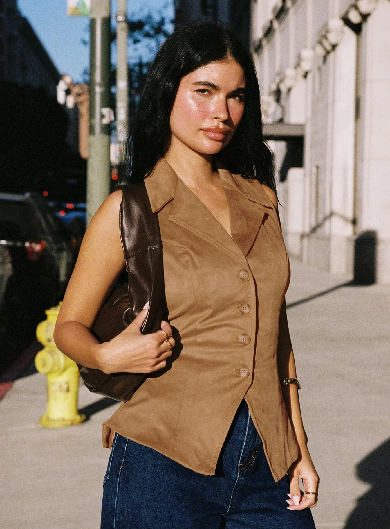 Oh So Retro Faux Suede Vest Beige - Image 3