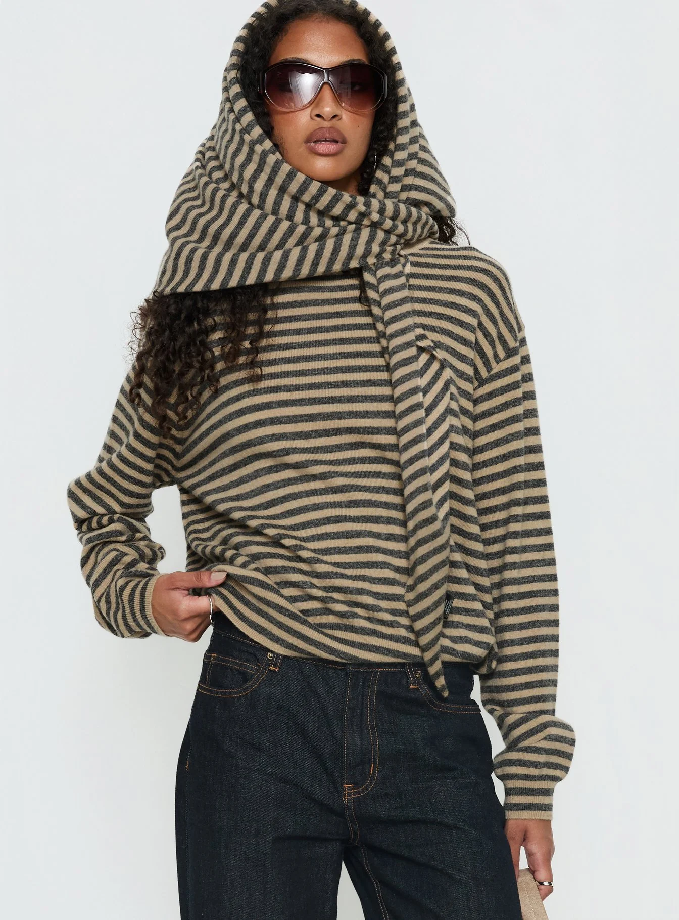 Olsen Scarf Detail Long Sleeve Sweater Multi - Image 7