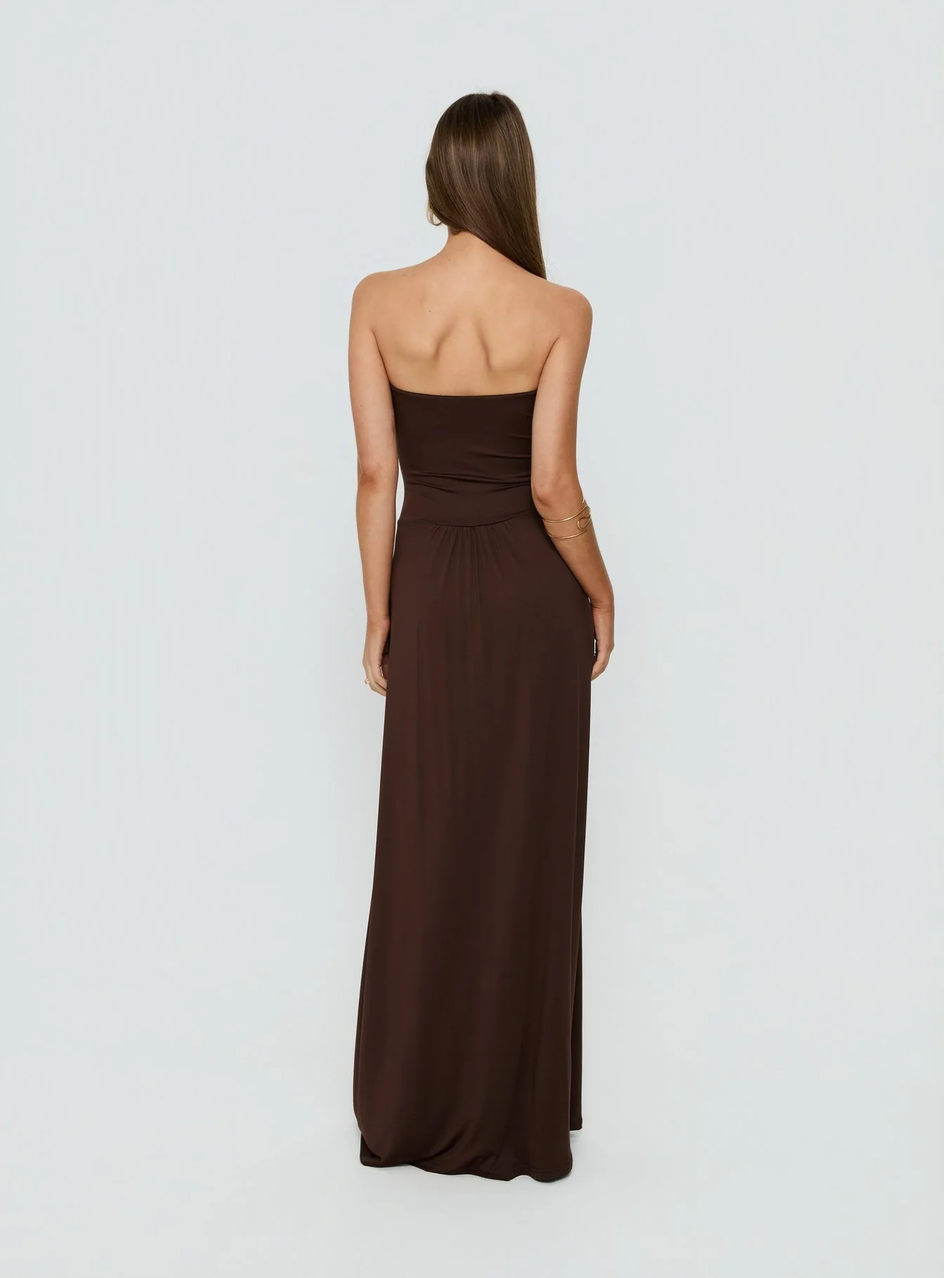 Ophal Strapless Drop Waist Maxi Dress Brown - Image 4