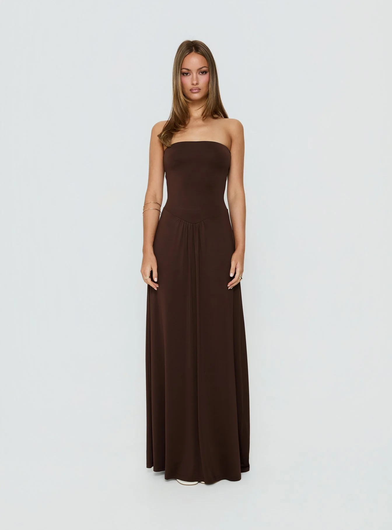 Ophal Strapless Drop Waist Maxi Dress Brown - Image 6