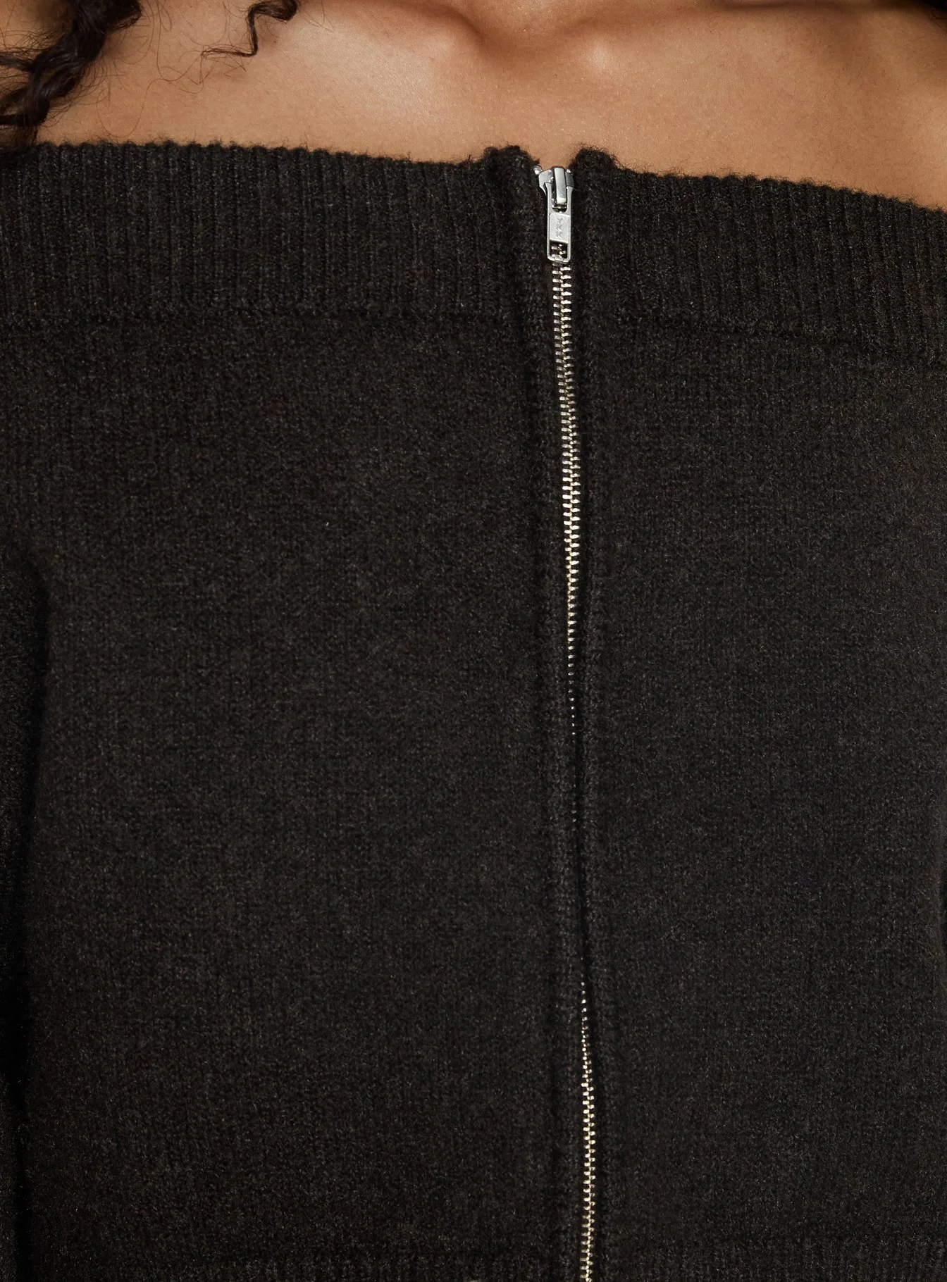 Ortensa Off Shoulder Zip Through Jumper Brown - Image 6